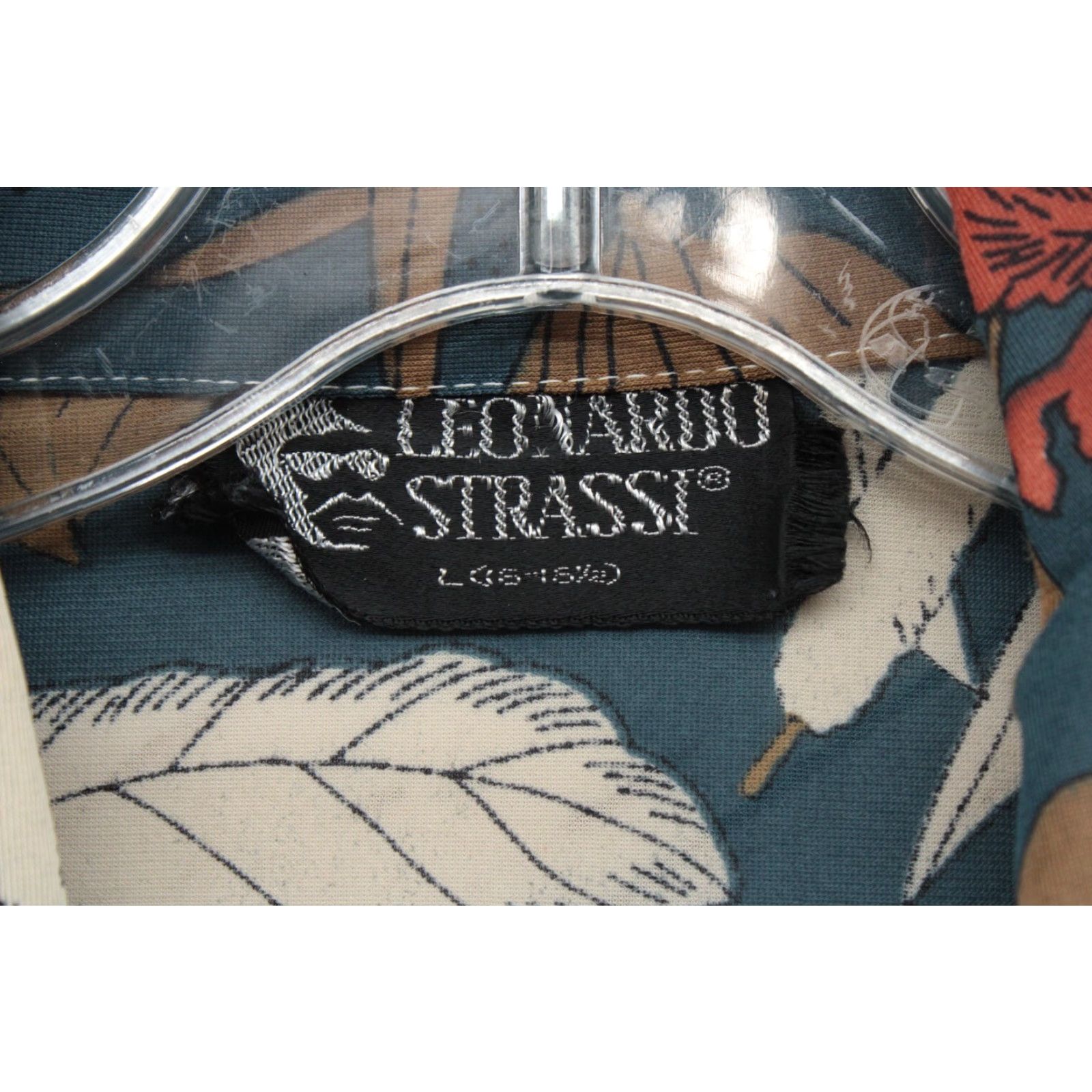 Vintage VTG Leonardo Strassi Shirt Men's 16-16.5 Blue Floral Disco Dagger Retro Art 70's Size US L / EU 52-54 / 3 - 4 Thumbnail
