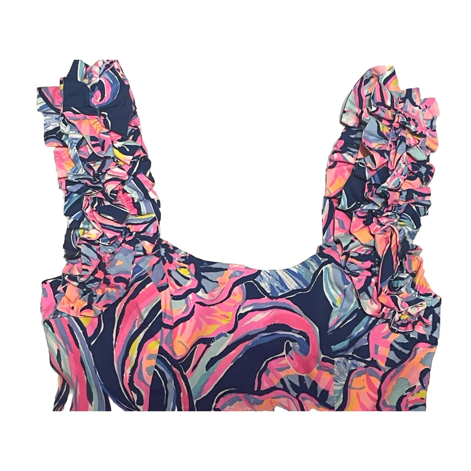 Lilly Pulitzer Lilly Pulitzer Devina Stretch Dress Mini Multicolor Floral Ruffles Zip 00 Womens Short Cotton Shirt? Size XXS / US 00 / IT 34 - 5 Thumbnail
