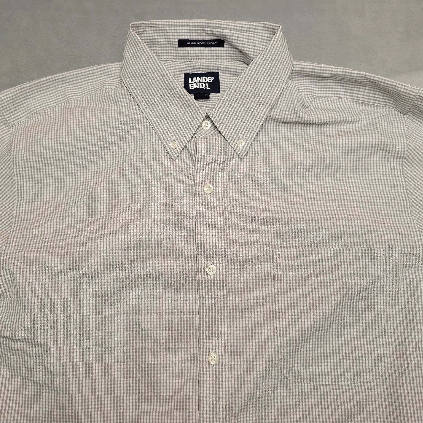 Lands' End Lands' End Shirt Men 16.5 36 Tall Gray No Iron Supima Pinpoint Oxford Button-Down Long Sleeve Size US XL / EU 56 / 4 - 3 Thumbnail