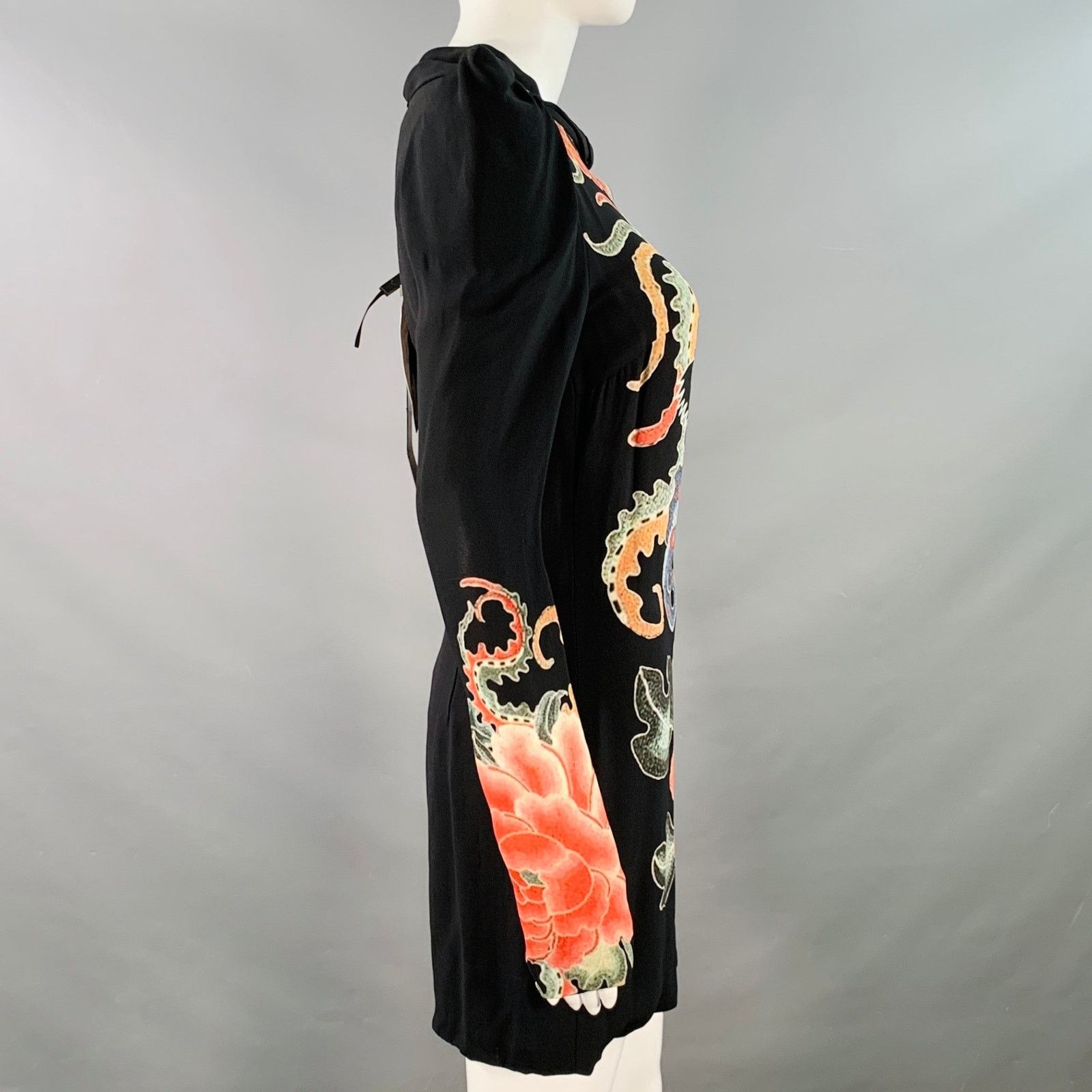 John Richmond Guereda Multi Color Viscose Dragon Long Sleeve Dress Size S / US 4 / IT 40 - 3 Thumbnail