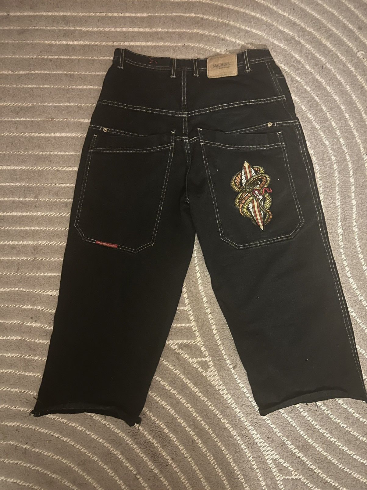 JNCO × Jean Machine MACHINE JEANS CO Black Denim, Back Pocket Graphic Size US 34 / EU 50 - 2 Thumbnail