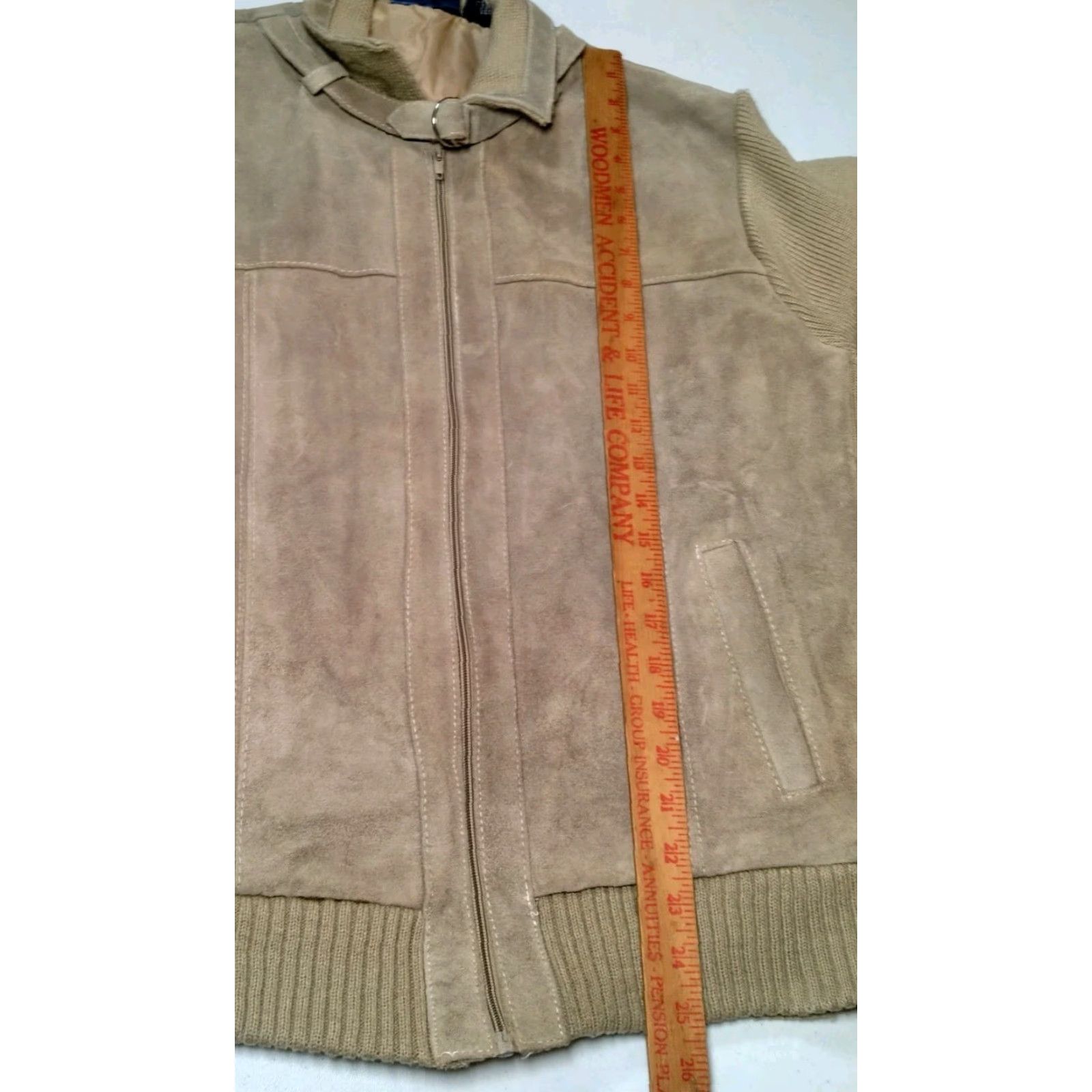 Vintage VINTAGE Carrington Sweater Jacket Men L Beige Leather Cowhide Knit Full Zip Size US L / EU 52-54 / 3 - 5 Thumbnail