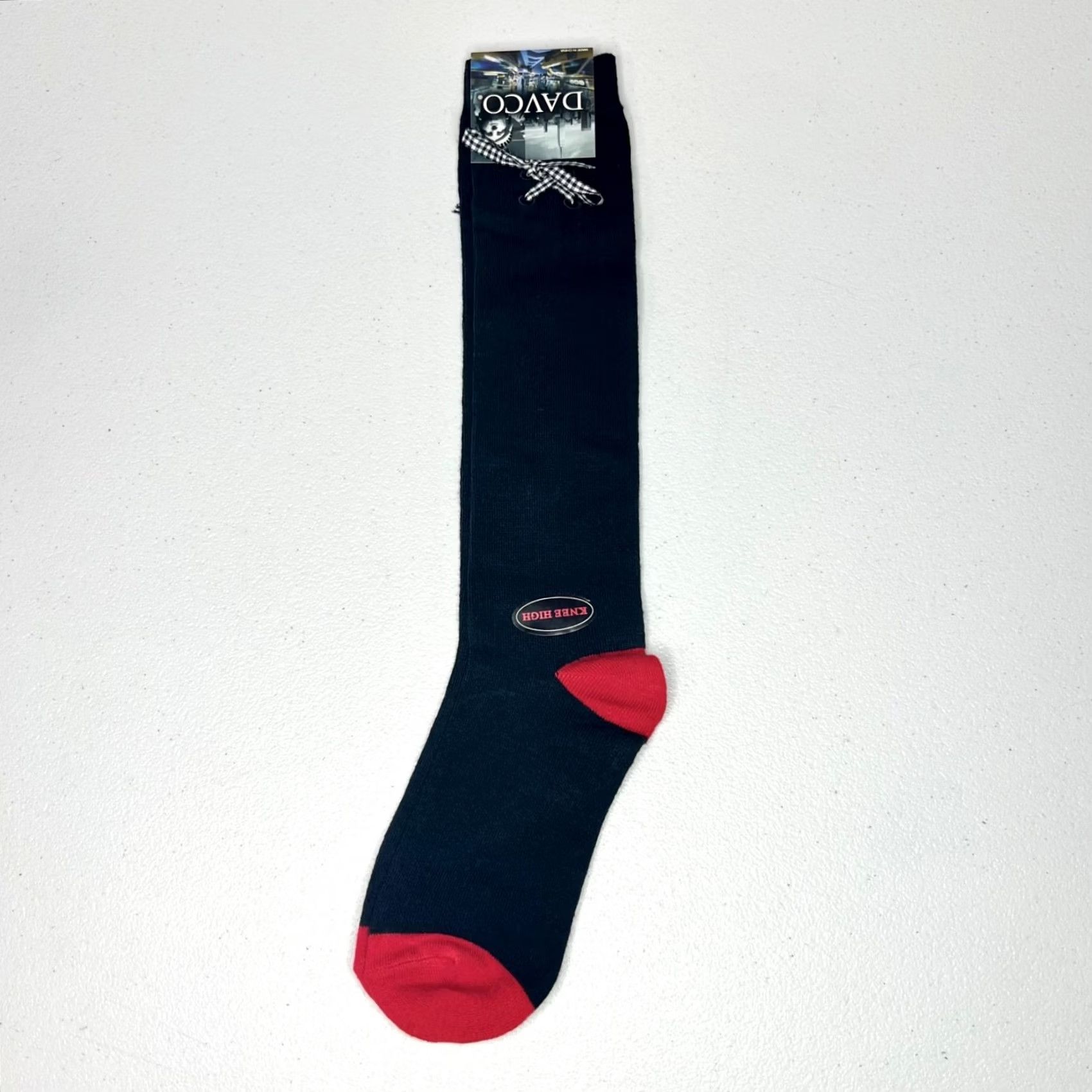 Vintage DAVCO Socks Women's Size 9-11 Black Red Knee High Lace Up Socks Size ONE SIZE - 6 Thumbnail