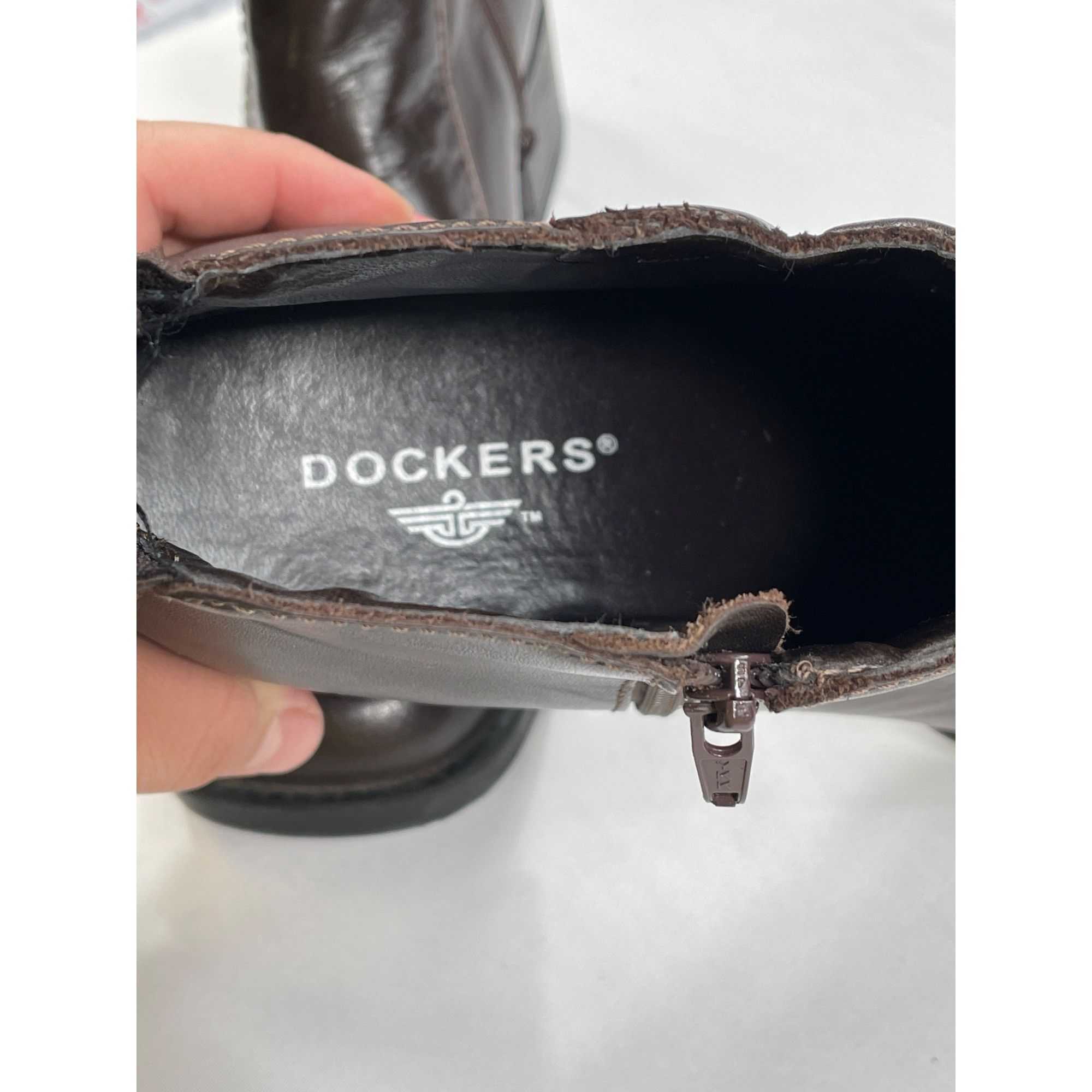 Dockers Dockers Womens Brown Leather Zippered Ankle Boots SKU 7557 S Size US 9 / IT 39 - 9 Thumbnail