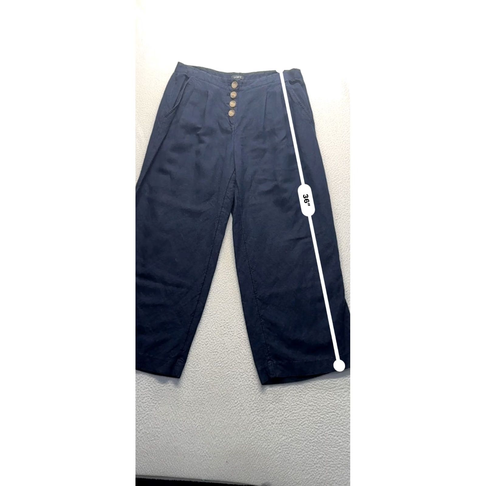Loft Loft Navy Wide-Leg Pants With Button Fly Women's S 22" Inseam Linen Blend Cropped Summer Casual Size 28" / US 6 / IT 42 - 4 Thumbnail