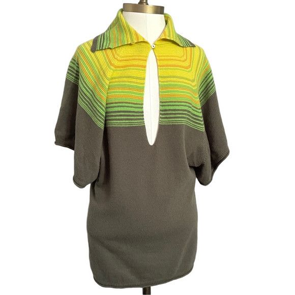 Benetton Funky Keyhole Collared Wool Knit Short Sleeve Tunic Sweater Size L / US 10 / IT 46 - 3 Thumbnail