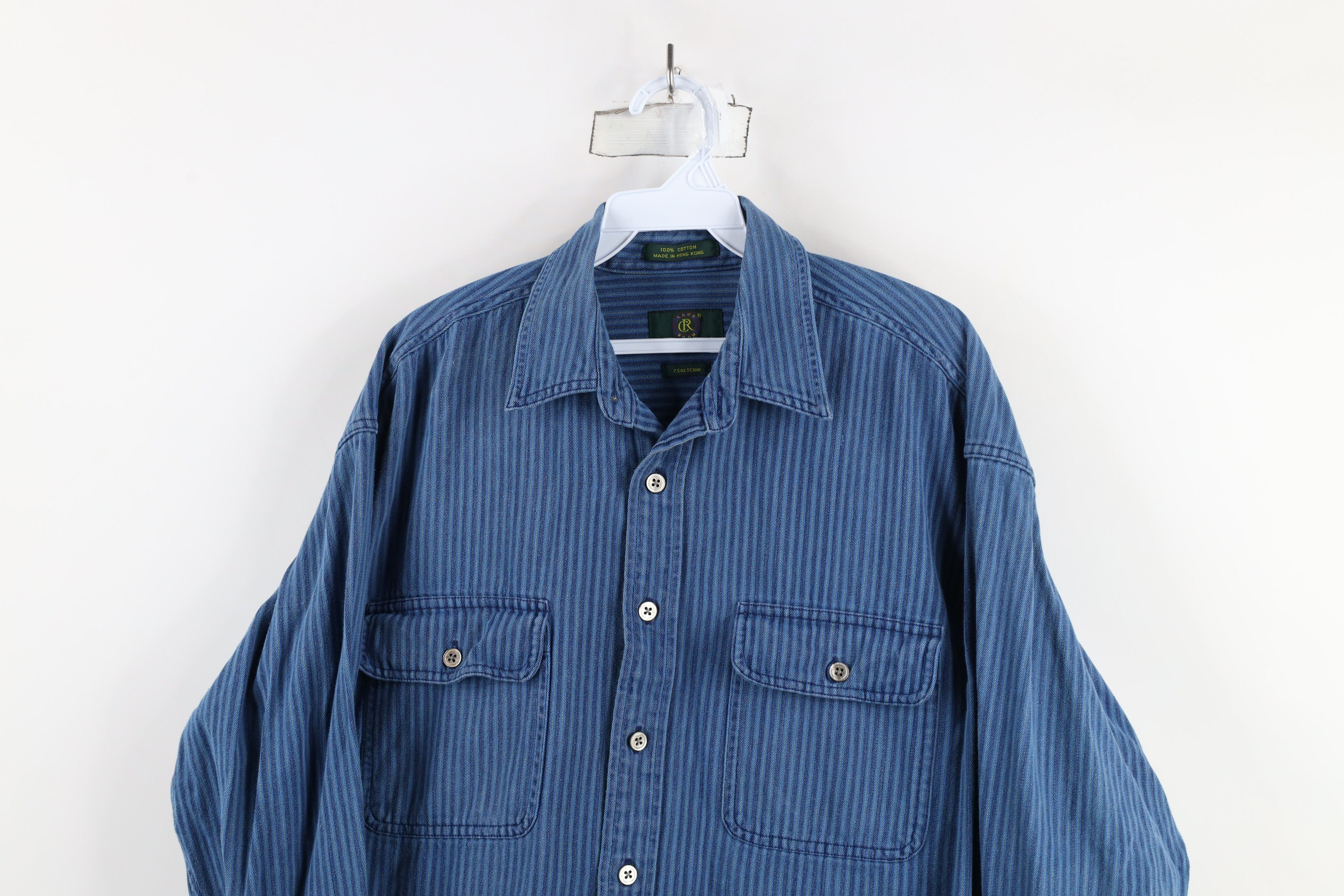 Vintage Vintage 90s Streetwear Denim Striped Button Shirt Blue Size US M / EU 48-50 / 2 - 2 Thumbnail