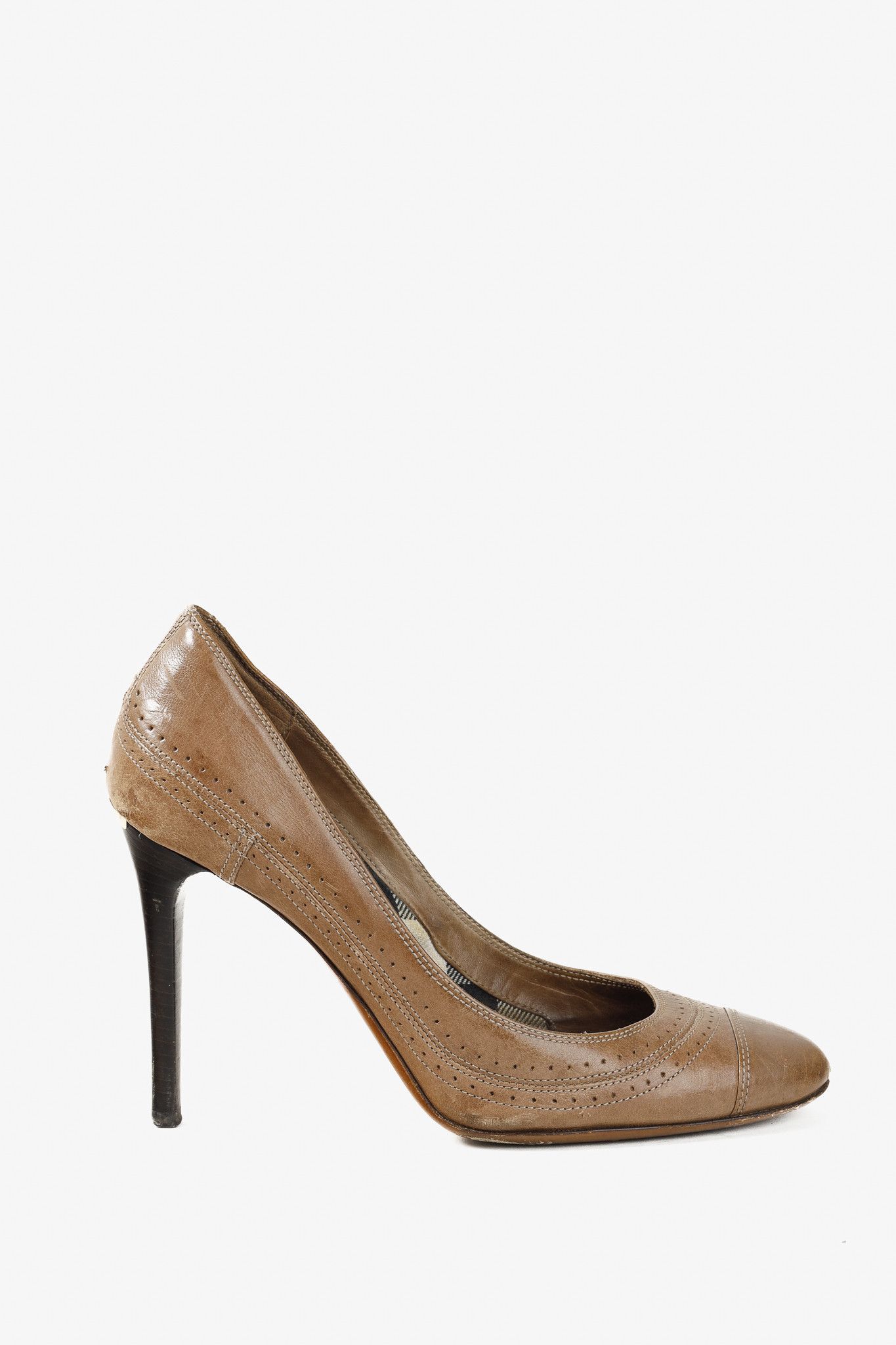 Burberry Burberry Bridle Leather Stawell 100 Taupe Brogue Pump Size US 6.5 / IT 36.5 - 1 Thumbnail