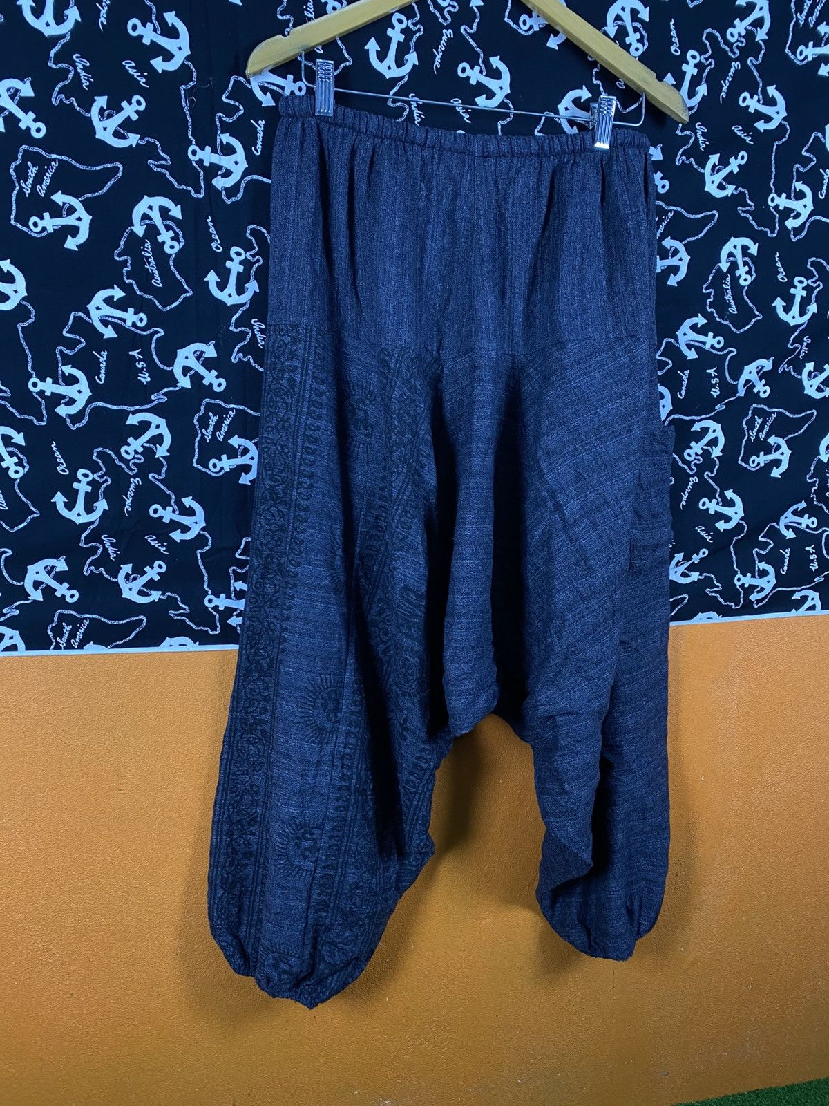 Japanese Brand Charcoal Grey Cotton Harem Pants Relaxed Drop-Crotch Elastic Size US 28 / EU 44 - 12 Thumbnail