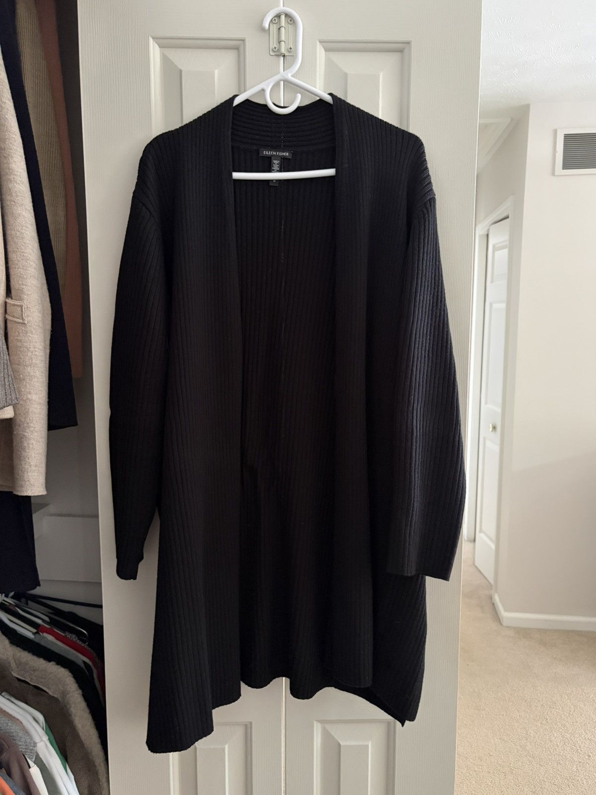 Eileen Fisher Eileen Fisher 2X Black Ribbed Cardigan Sweater Italian Yarn Size XXL / US 16-18 / IT 52-54 - 1 Thumbnail