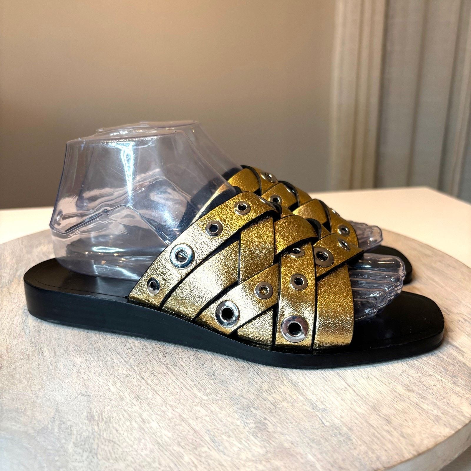 Rag & Bone Rag & Bone Sandals Gold Leather Hartley Metallic Slide Sz 8 Size US 8 / IT 38 - 2 Thumbnail