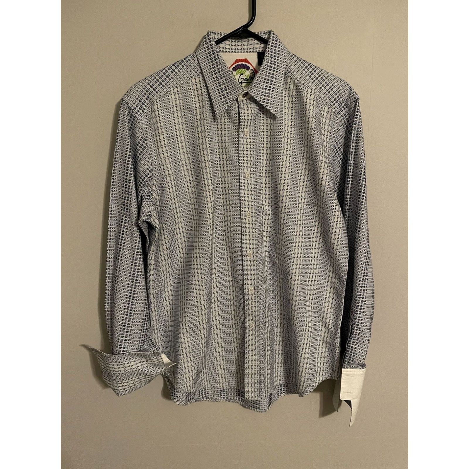 Robert Graham Robert Graham Blue Geometric L/S Button Up Dress Shirt - Men's M Size 40R - 3 Thumbnail