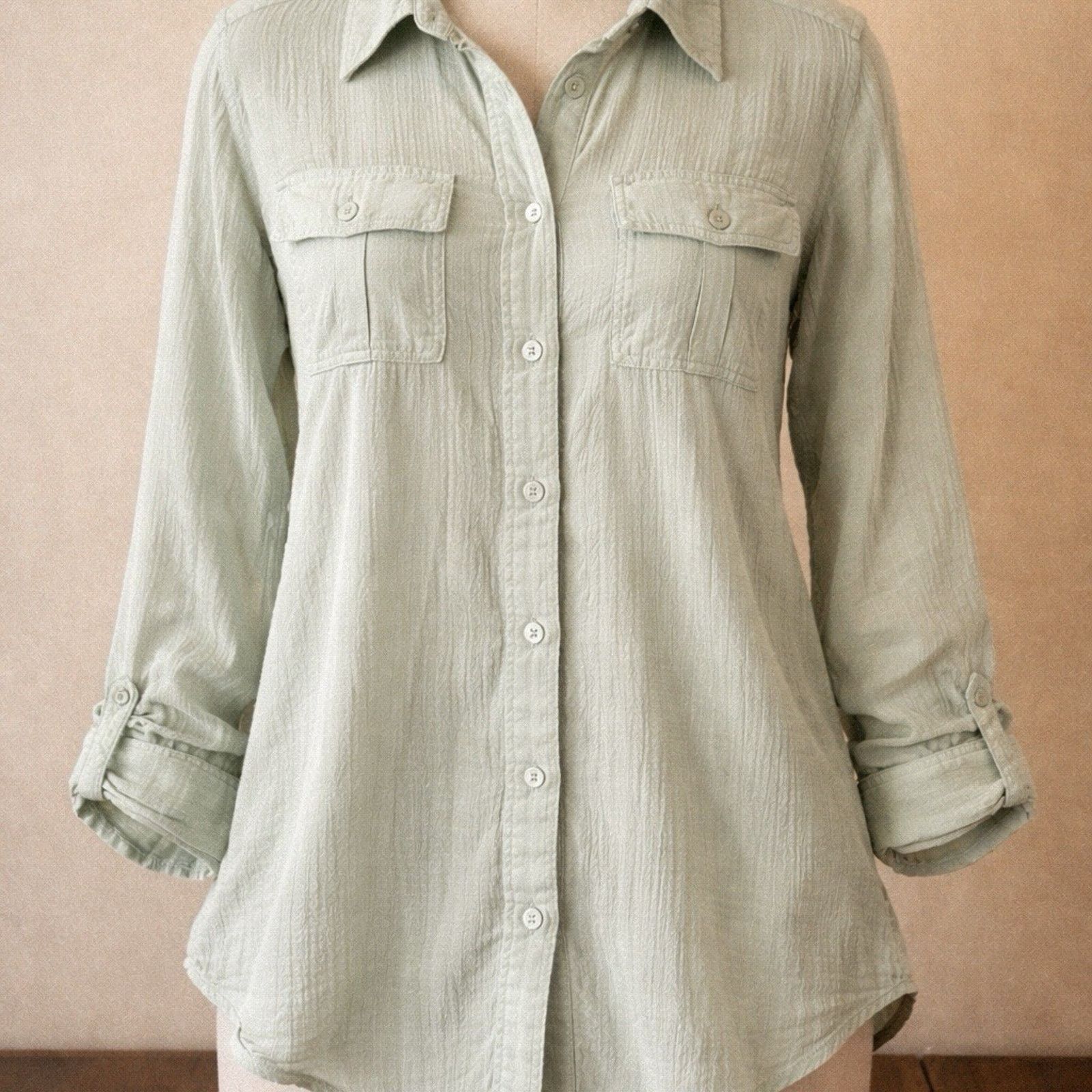 Jones New York Jones Wear Sport Womens L Green Shirt Lightweight Cotton Top Size L / US 10 / IT 46 - 1 Thumbnail