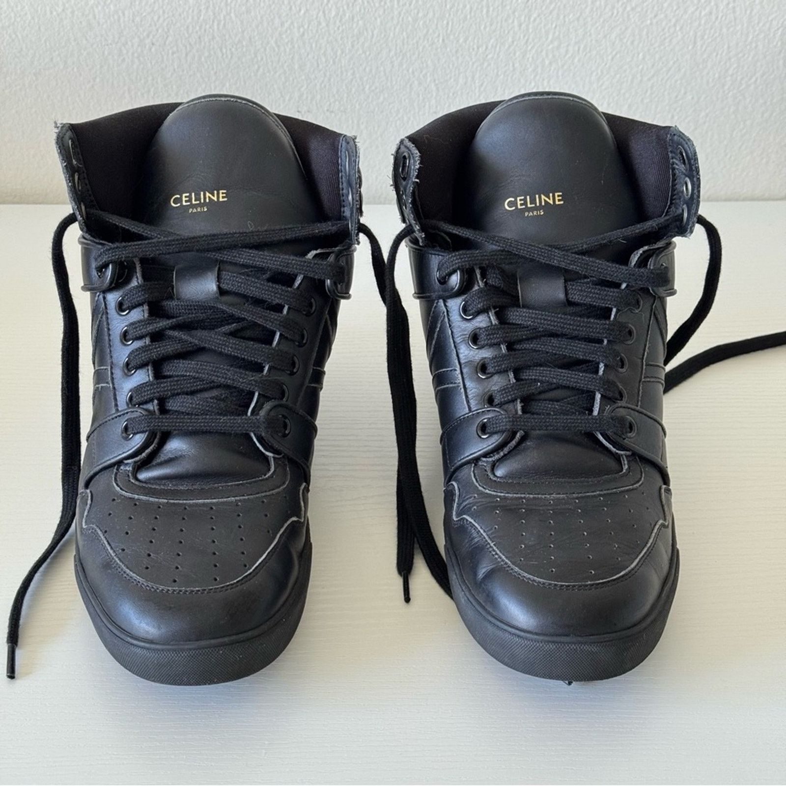 Celine CELINE Black Leather High-Top Sneakers – Size 40, Like New! Size US 7 / EU 40 - 2 Thumbnail