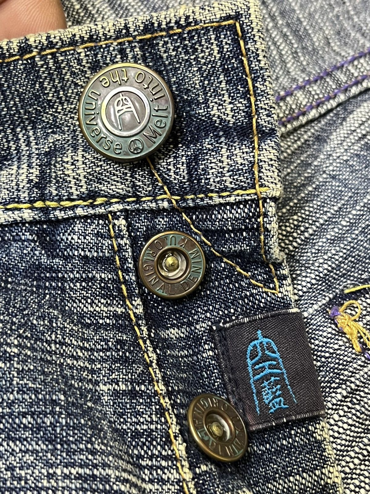 Japanese Brand SICK🔥JAPAN DENIM K.U. USA MELT INTO THE UNIVERSE JEANS Size US 32 / EU 48 - 19 Thumbnail