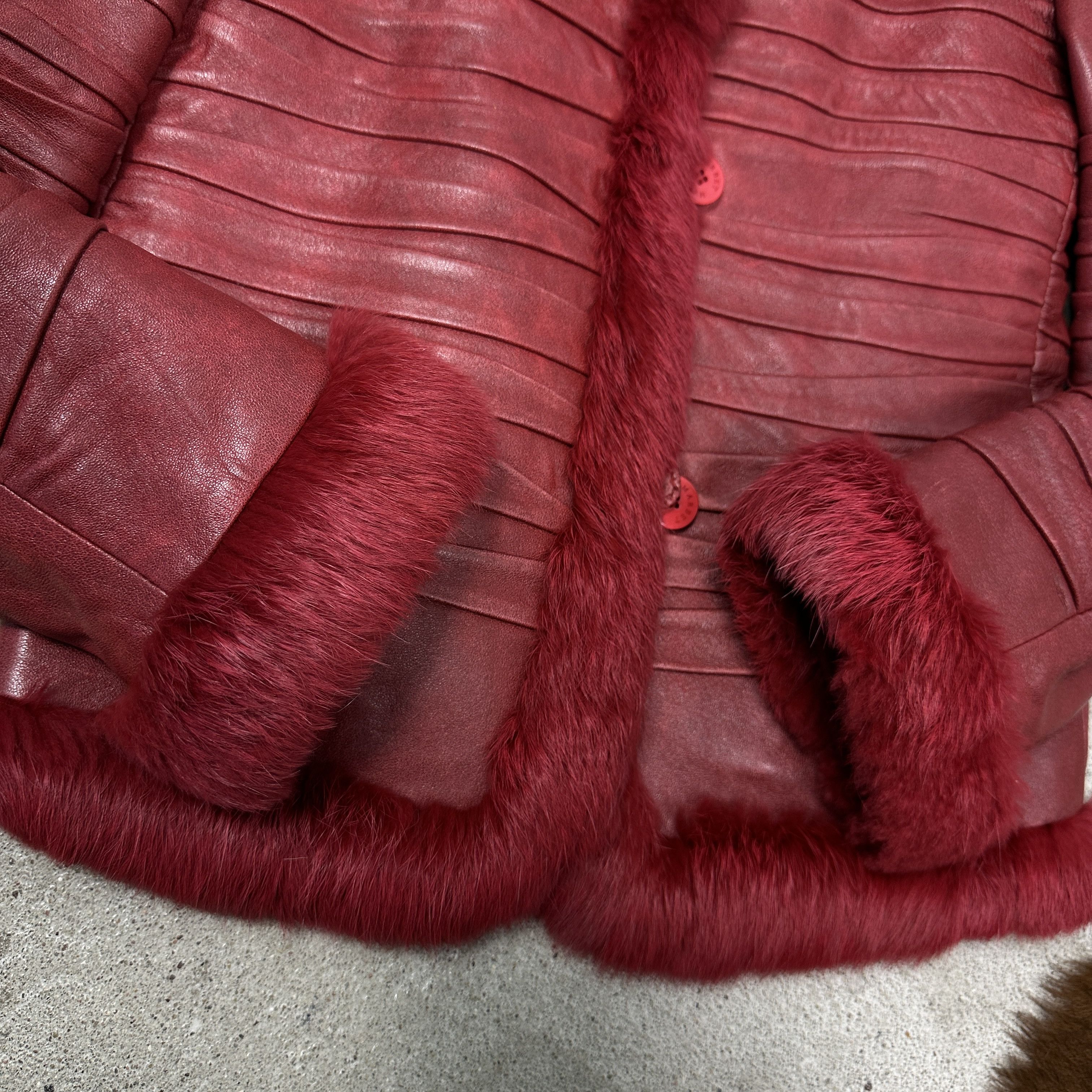 Vintage Vintage Avant Garde Leather Ruffled Real Fur Trim 90s Jacket Size L / US 10 / IT 46 - 7 Thumbnail