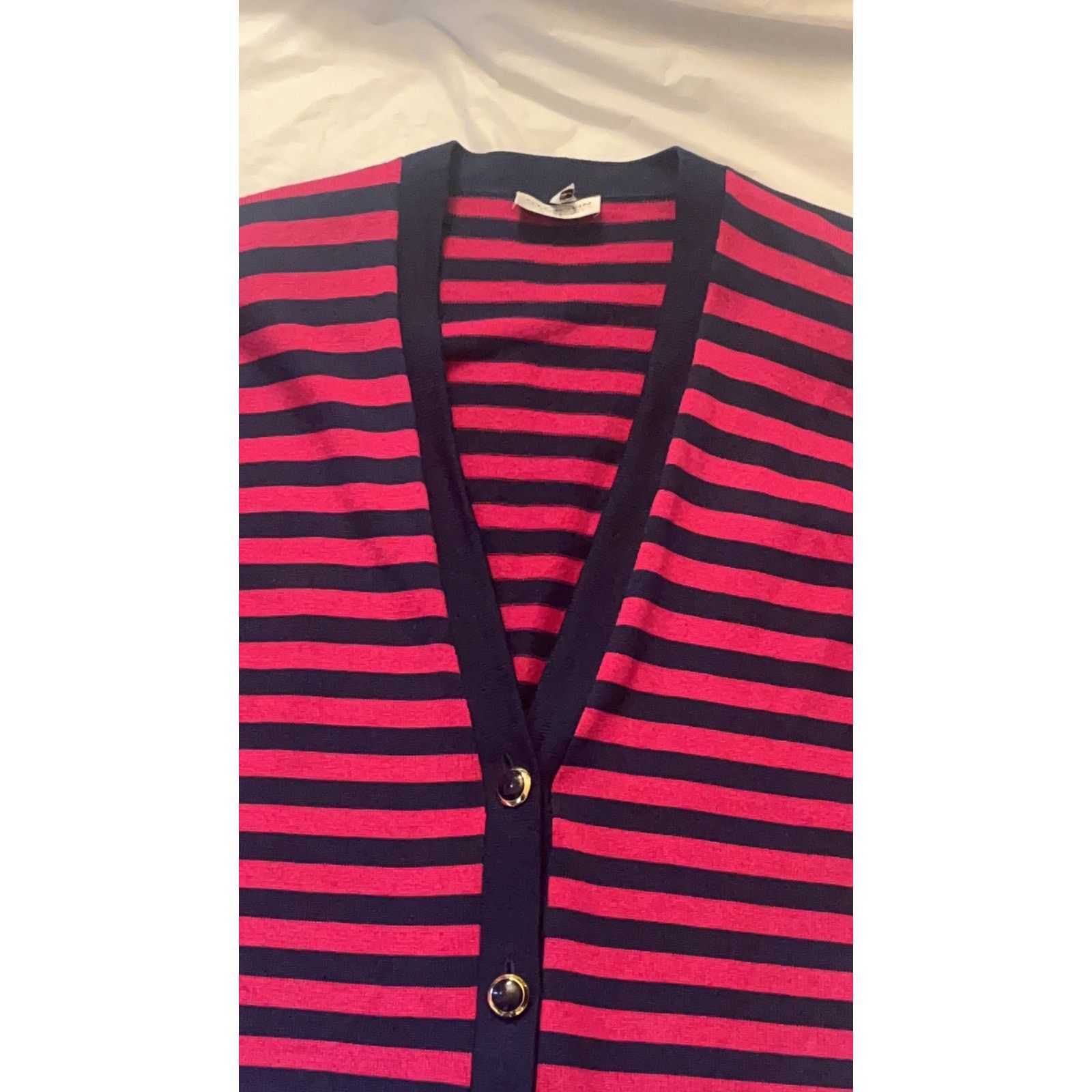 Other St. John Sportswear Navy/Magenta Striped V-Neck Cardigan Size M / US 6-8 / IT 42-44 - 12 Thumbnail