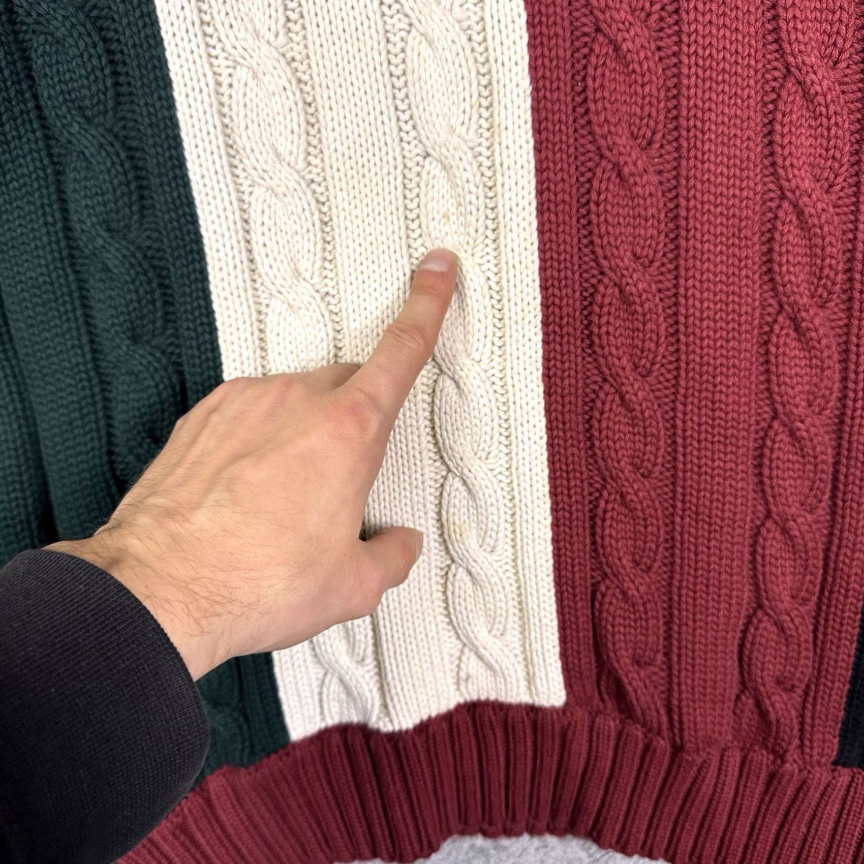 Tommy Hilfiger Vtg Tommy Hilfiger Cable Knit Sweater Mens XL Crest Rugby Stripe Pullover Knit Size US XL / EU 56 / 4 - 6 Thumbnail