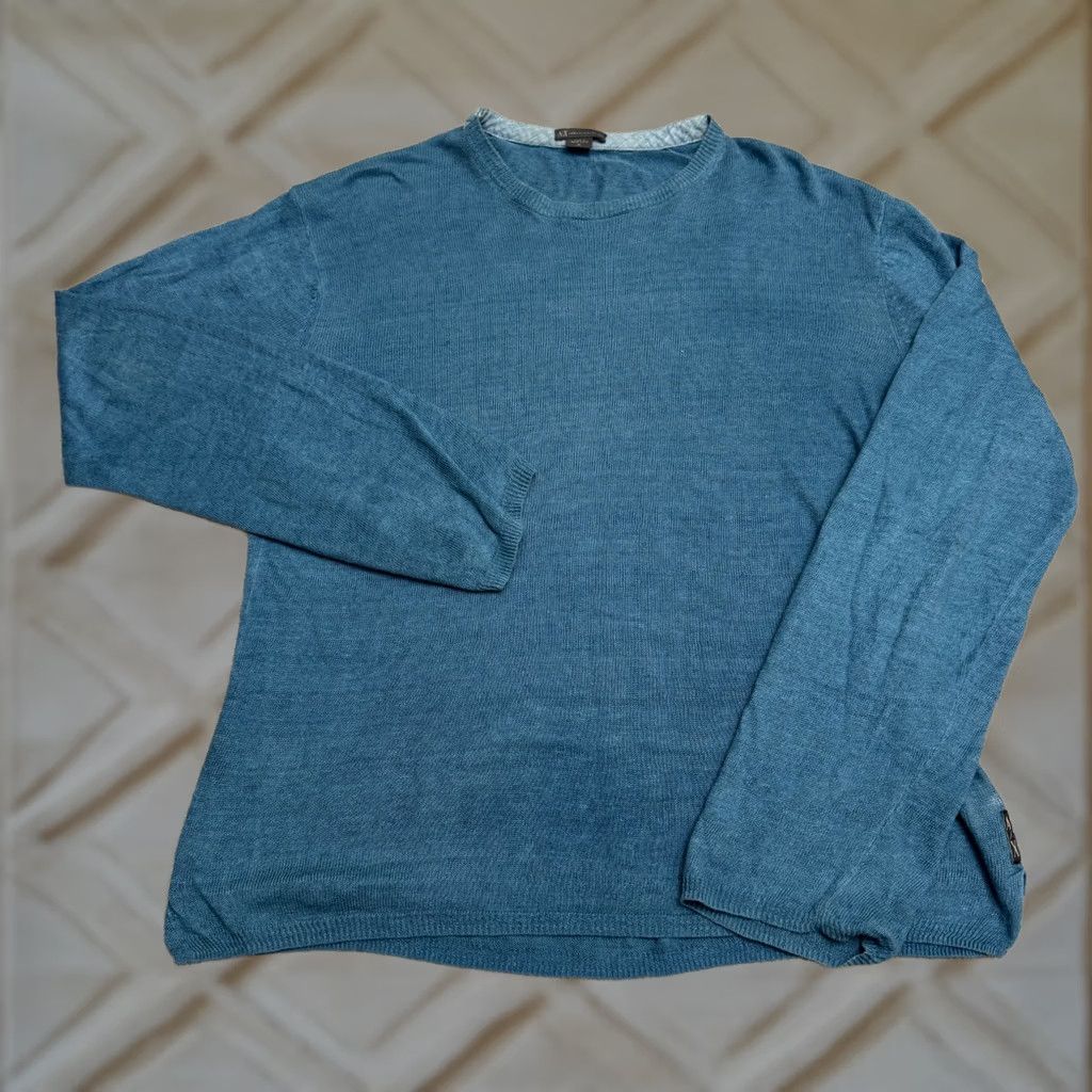 Armani Exchange VINTAGE Armani Exchange Crew Neck Pullover Sweater Mens M Linen Knit Blue 90s Classic Preppy Logo Size US M / EU 48-50 / 2 - 1 Thumbnail