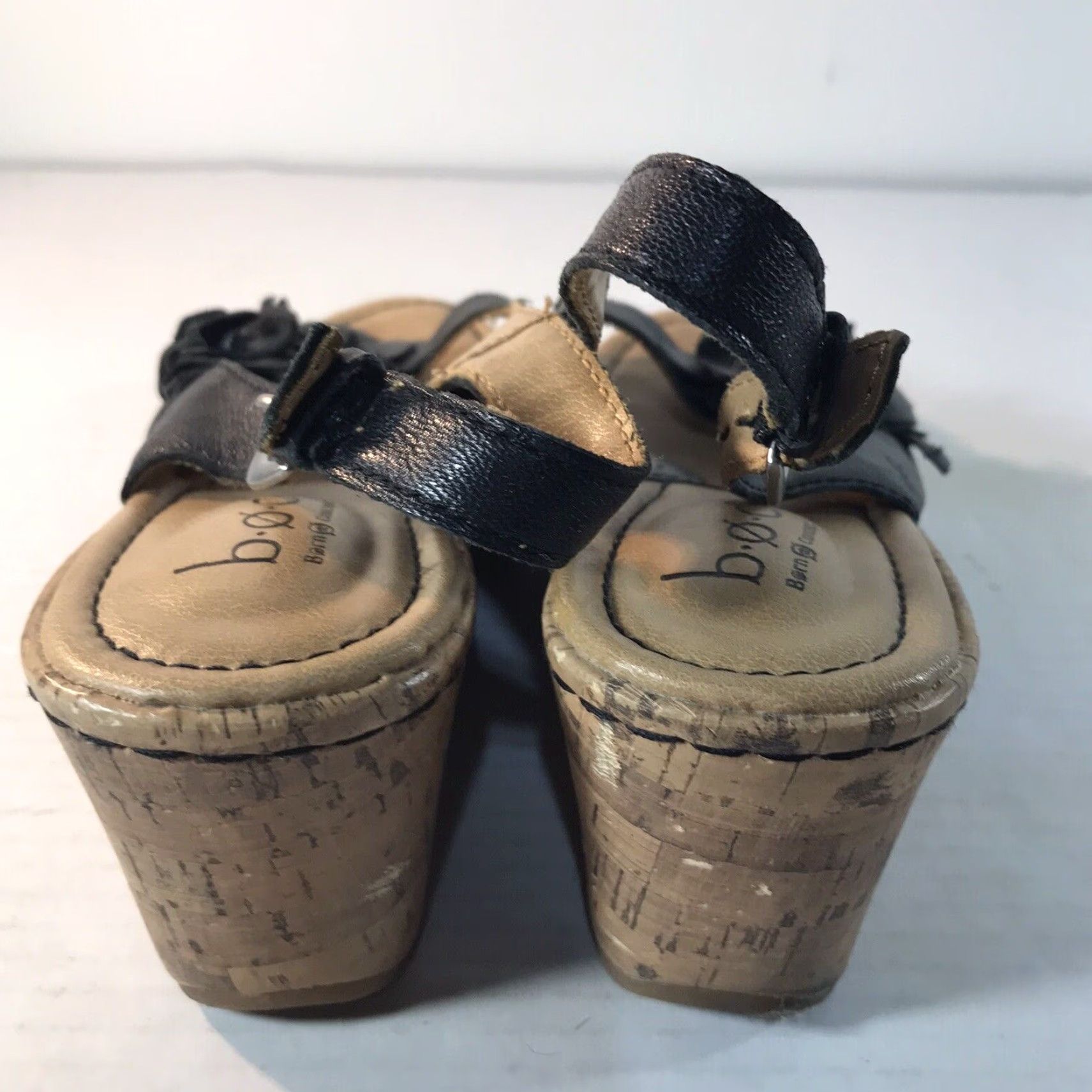 Born Born Concept Black Leather Floral Wedge Slingback Shoes Women’s Size 6M Summer Casual Heel Size US 6 / IT 36 - 3 Thumbnail