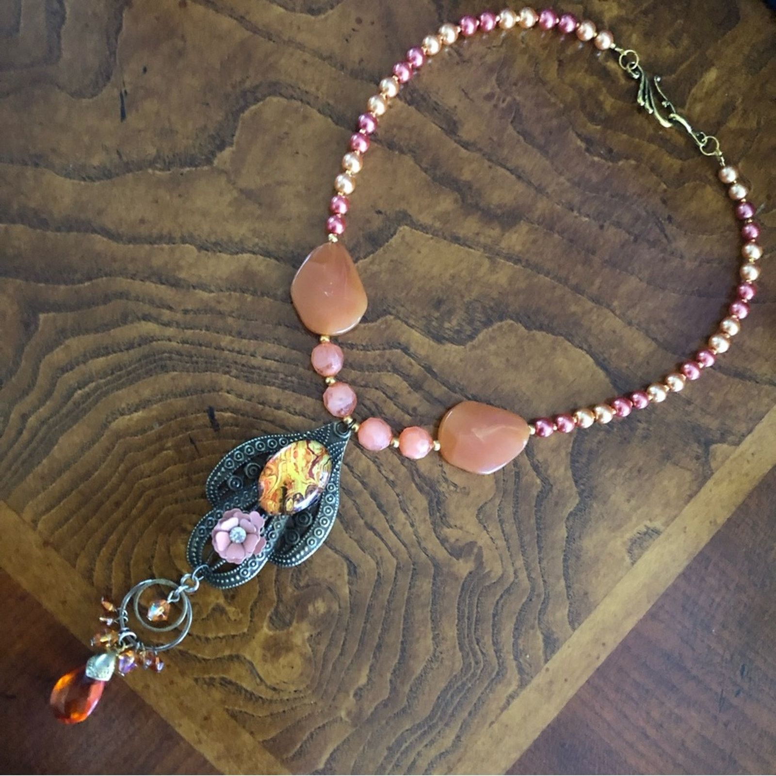 Handmade Handcrafted repurpose cabochon filigree Pearl necklace Size ONE SIZE - 9 Thumbnail
