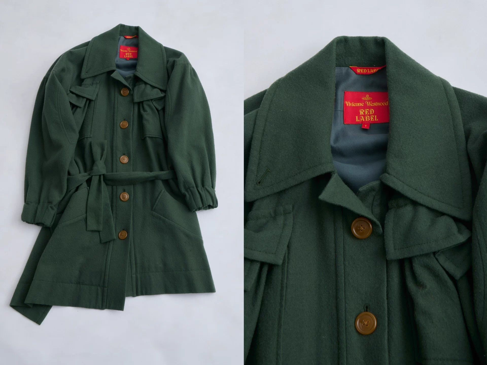 Vivienne Westwood VIVIENNE WESTWOOD 90s Red Label Bottle Green Tie Wool Coat Size S / US 4 / IT 40 - 8 Thumbnail