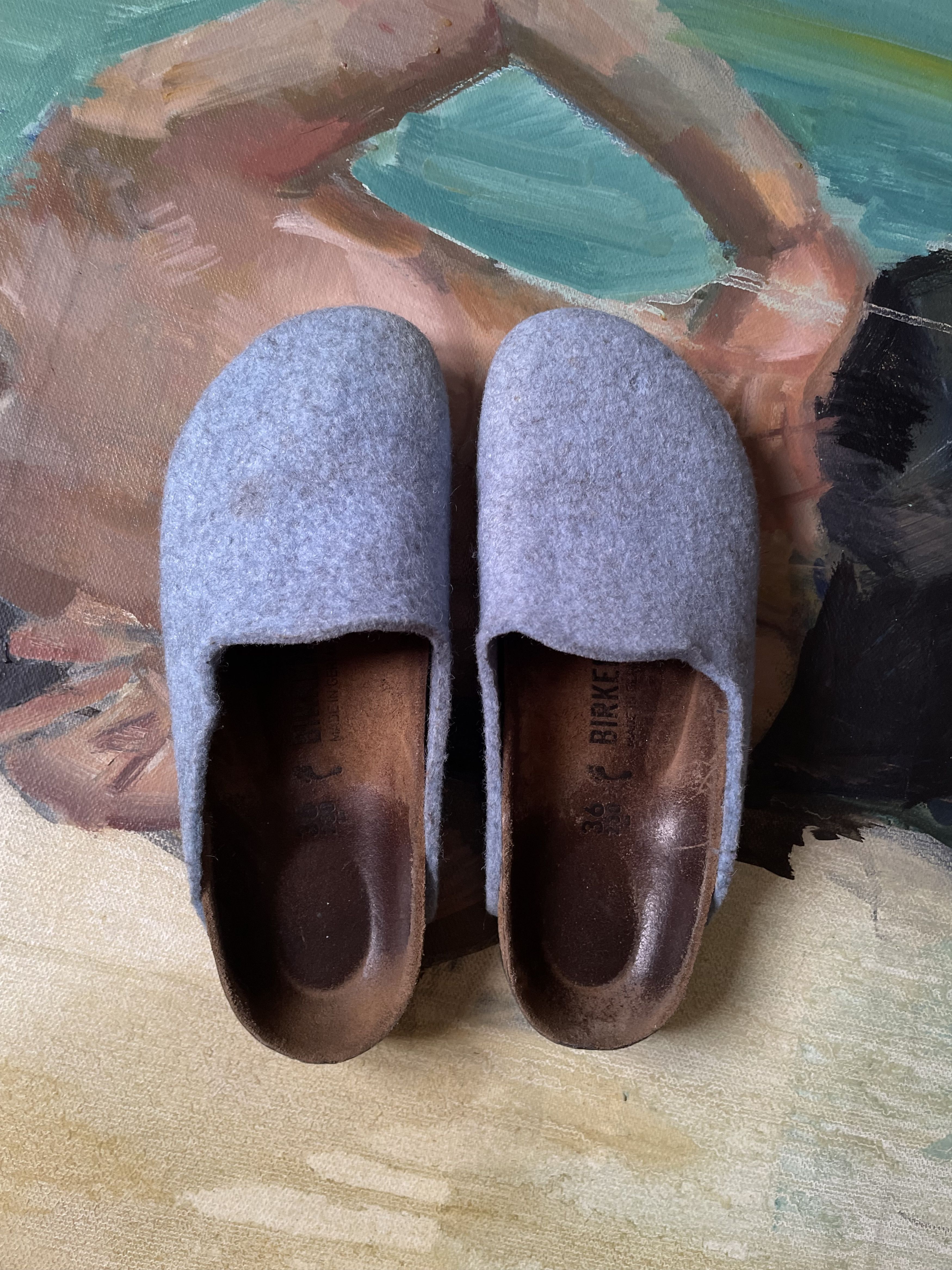 Birkenstock Birkenstock Amsterdam Wool Felt Slip On Clogs Light Blue Size US 5 / EU 37 - 2 Thumbnail