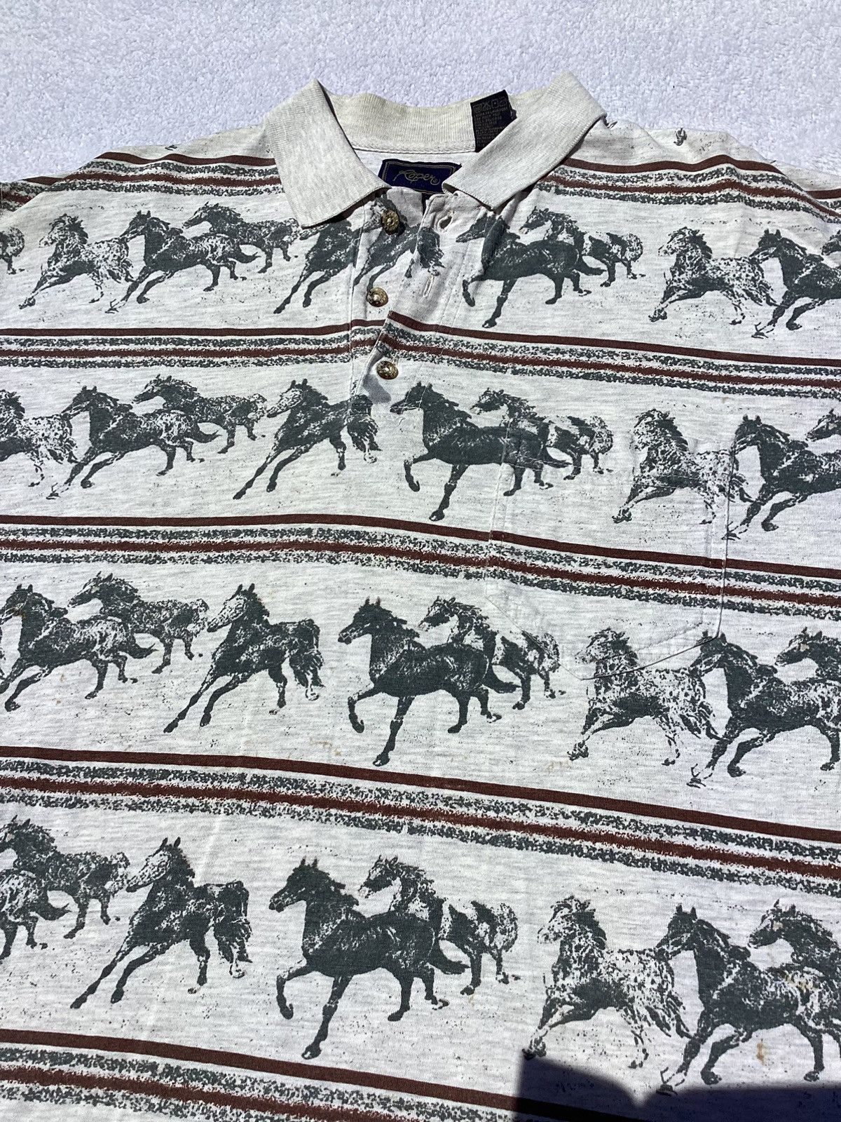 Roper Vintage 90s Roper polo running horses all over print shirt Size US L / EU 52-54 / 3 - 2 Thumbnail