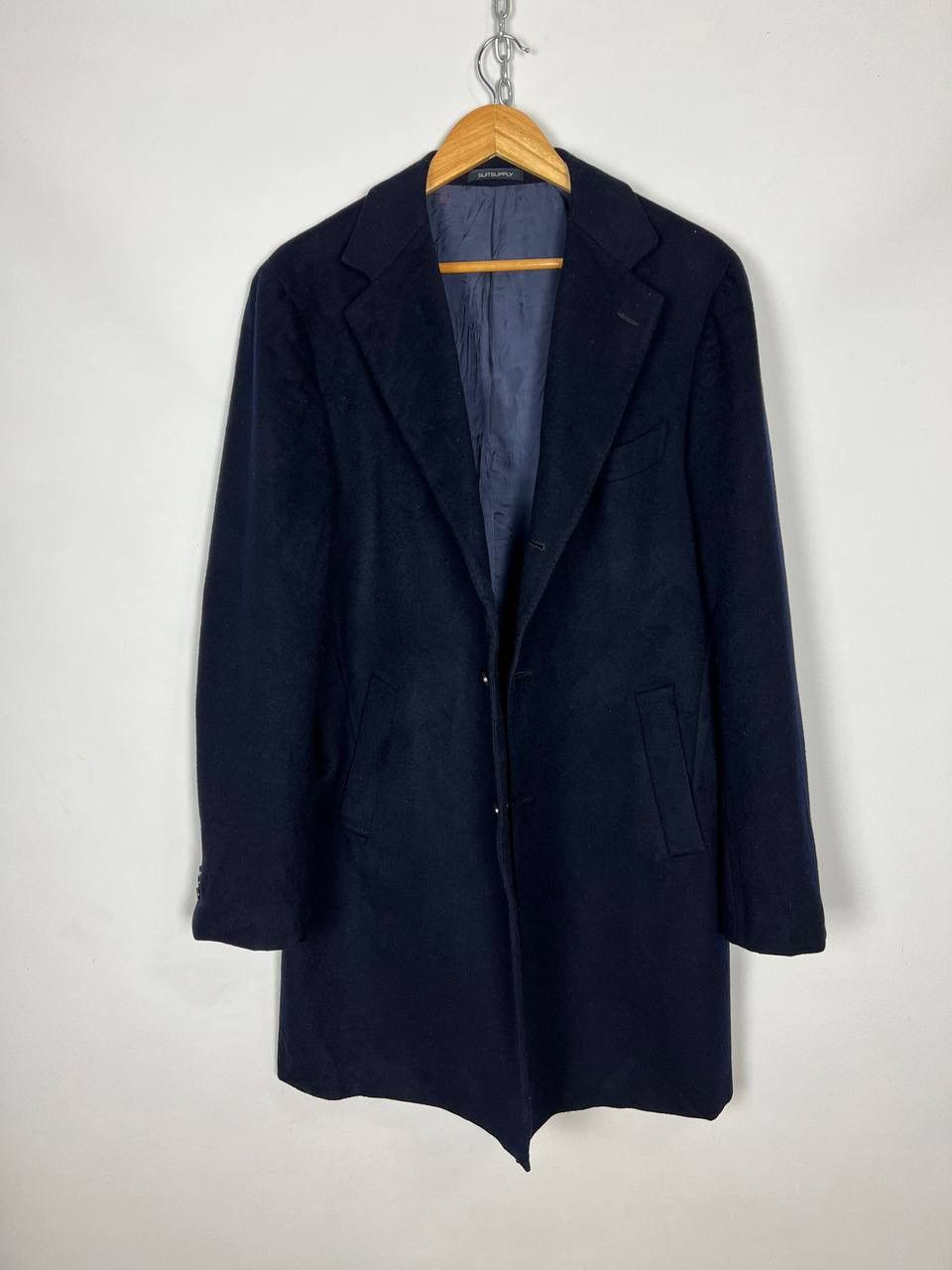 Vintage SuitSupply Vicenza trench Overcoat Mens 44 Navy Blue Wool Size US XL / EU 56 / 4 - 11 Thumbnail