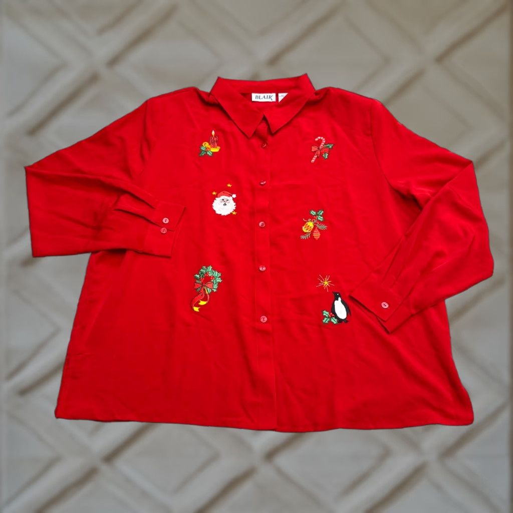 Blair VINTAGEPen Blair Christmas Holiday Shirt Button-Up Shirt Womens XL Red Santa Penguin NWOT Size XL / US 12-14 / IT 48-50 - 1 Thumbnail