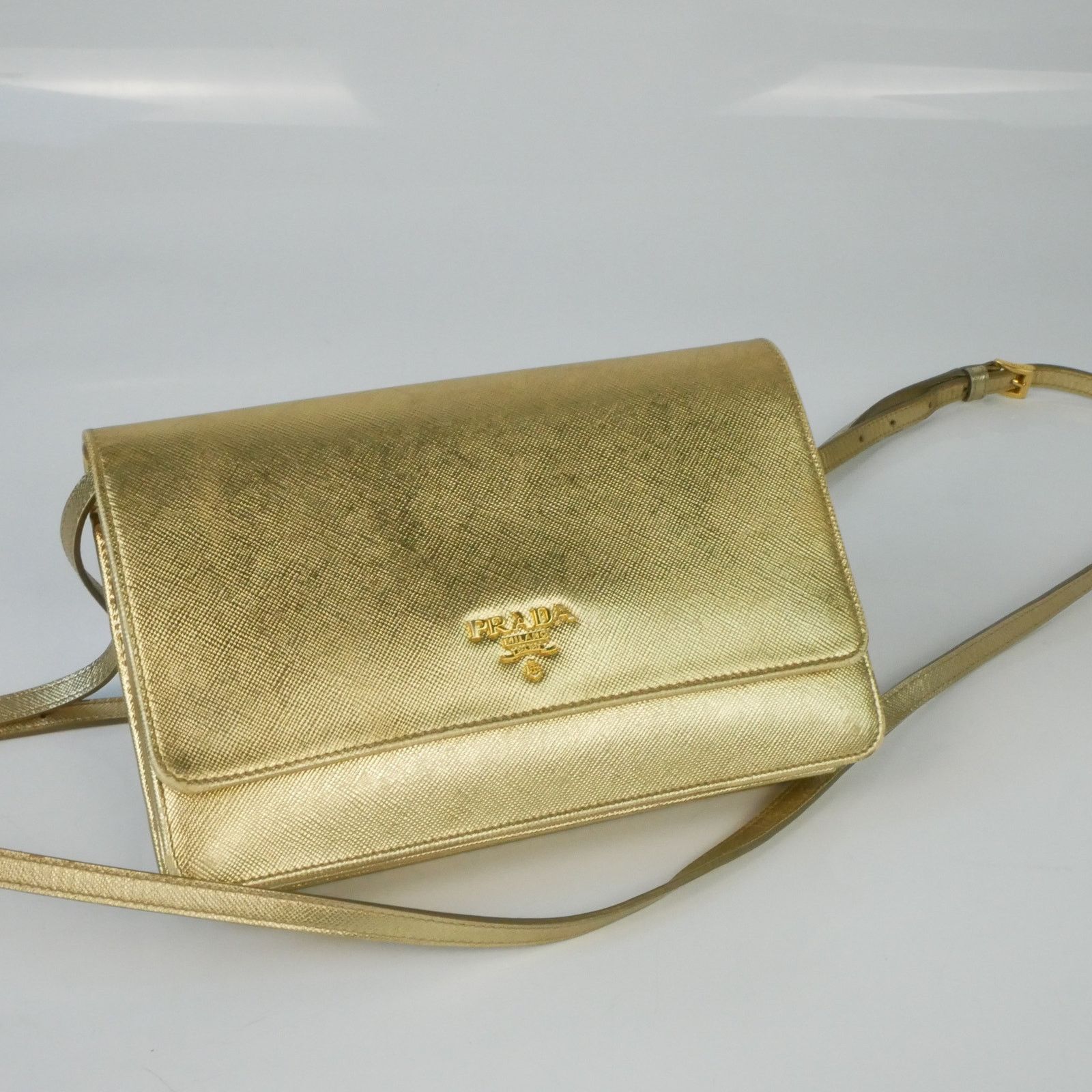 Prada Metallic Gold Shine Leather Crossbody Bag Size ONE SIZE - 3 Thumbnail