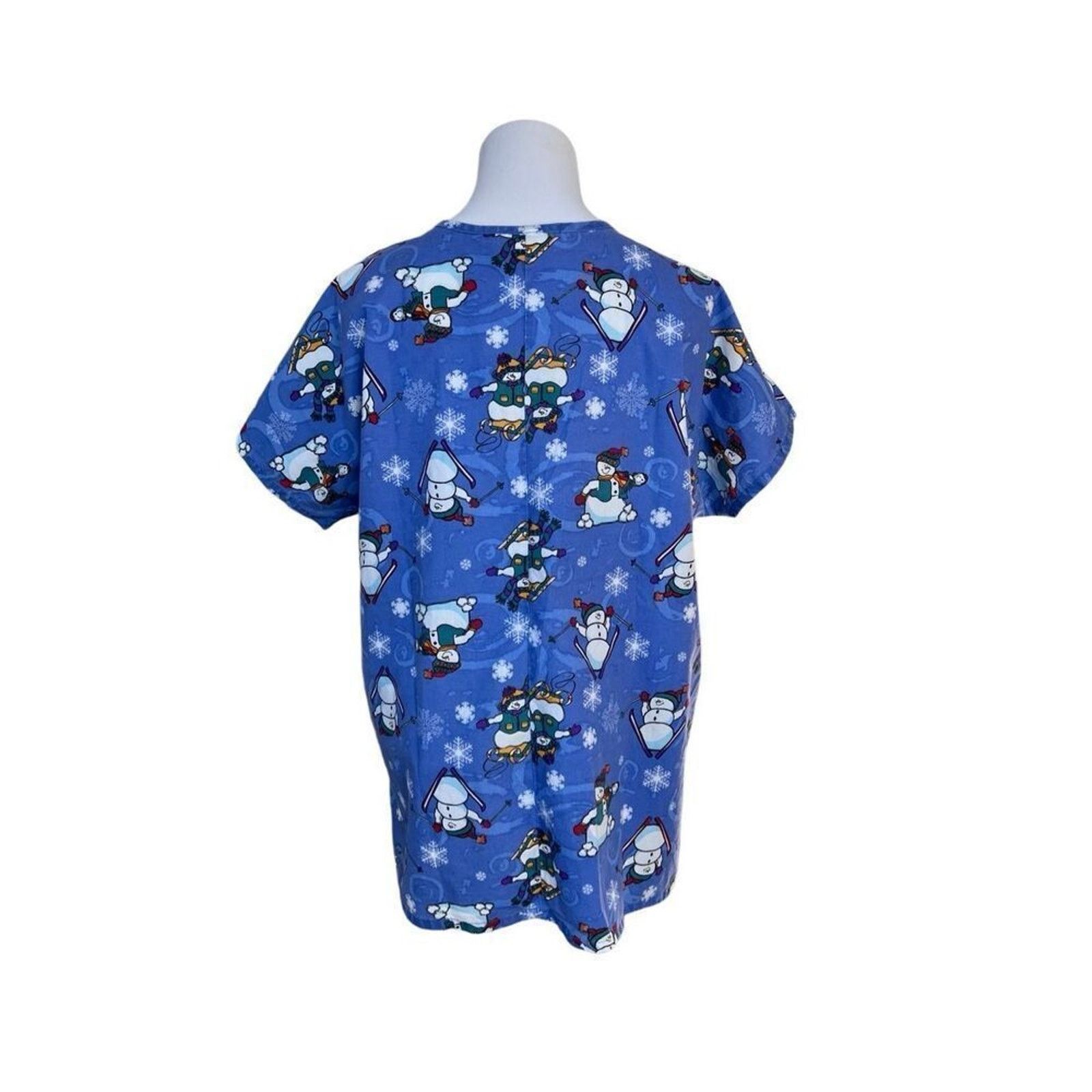 Other JIJ Scrubs Blue Snowman Snowflake Scrub Medical Top LARGE Size L / US 10 / IT 46 - 3 Thumbnail