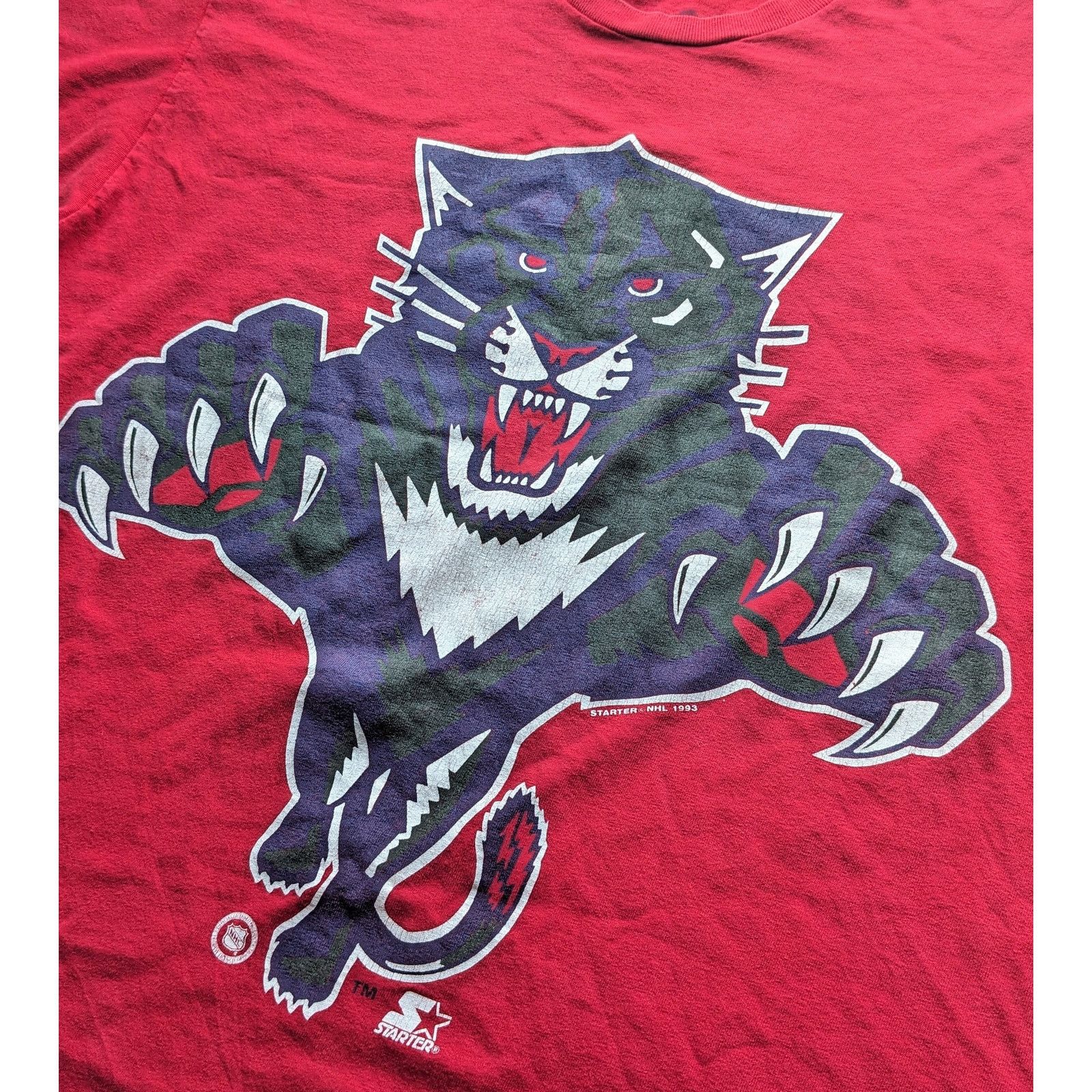 NHL × Starter Florida Panthers CATS 90s tee shirt AOP red NHL hockey vtg Size US XL / EU 56 / 4 - 6 Thumbnail