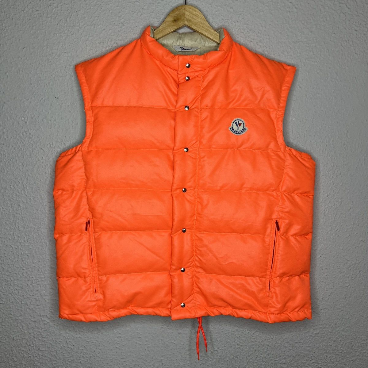 Image of Moncler Puffer Down Jacket Vest Orange Logo Vintage 80's 90S, Men's (Size XL)