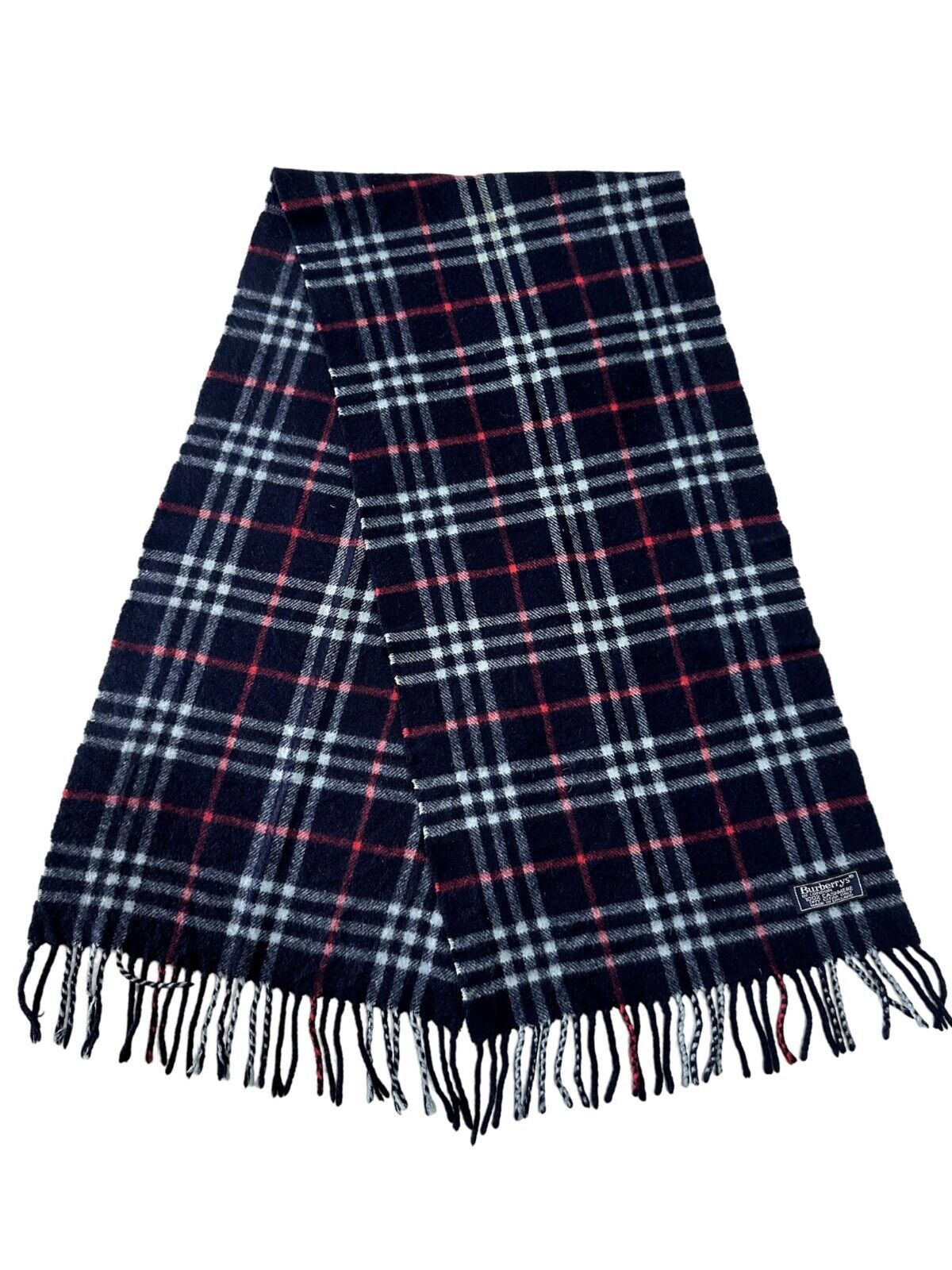 Burberry Burberrys Classic Check Unisex Scarf Navy Blue 100% Cashmere Size ONE SIZE - 1 Thumbnail