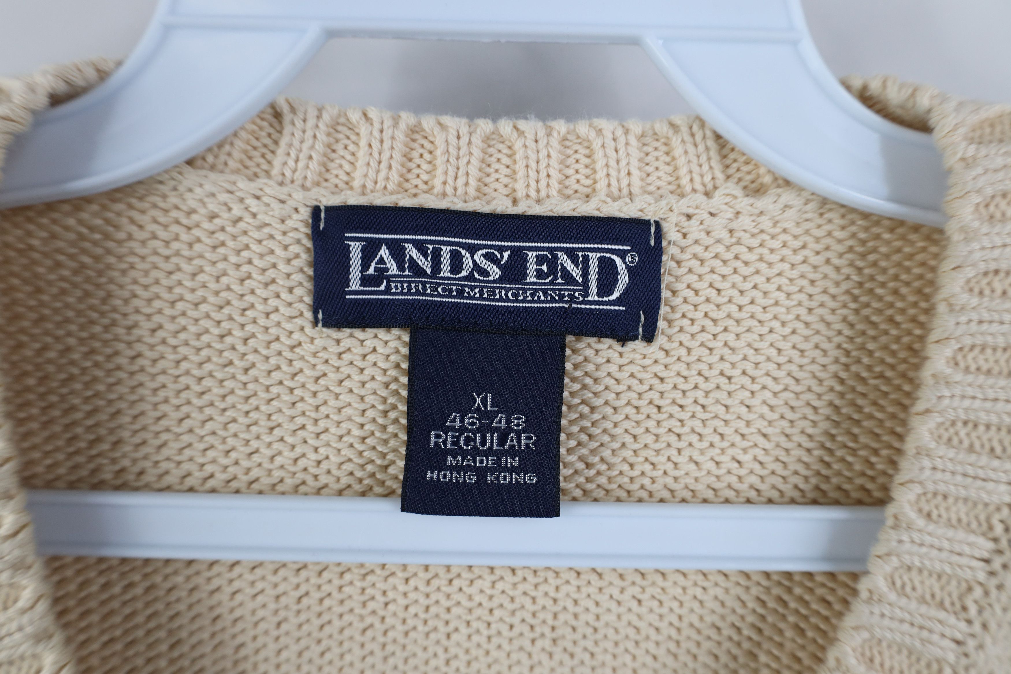 Lands' End Vintage 90s Lands End Cotton Knit V-Neck Sweater Vest Beige Size US XL / EU 56 / 4 - 4 Thumbnail