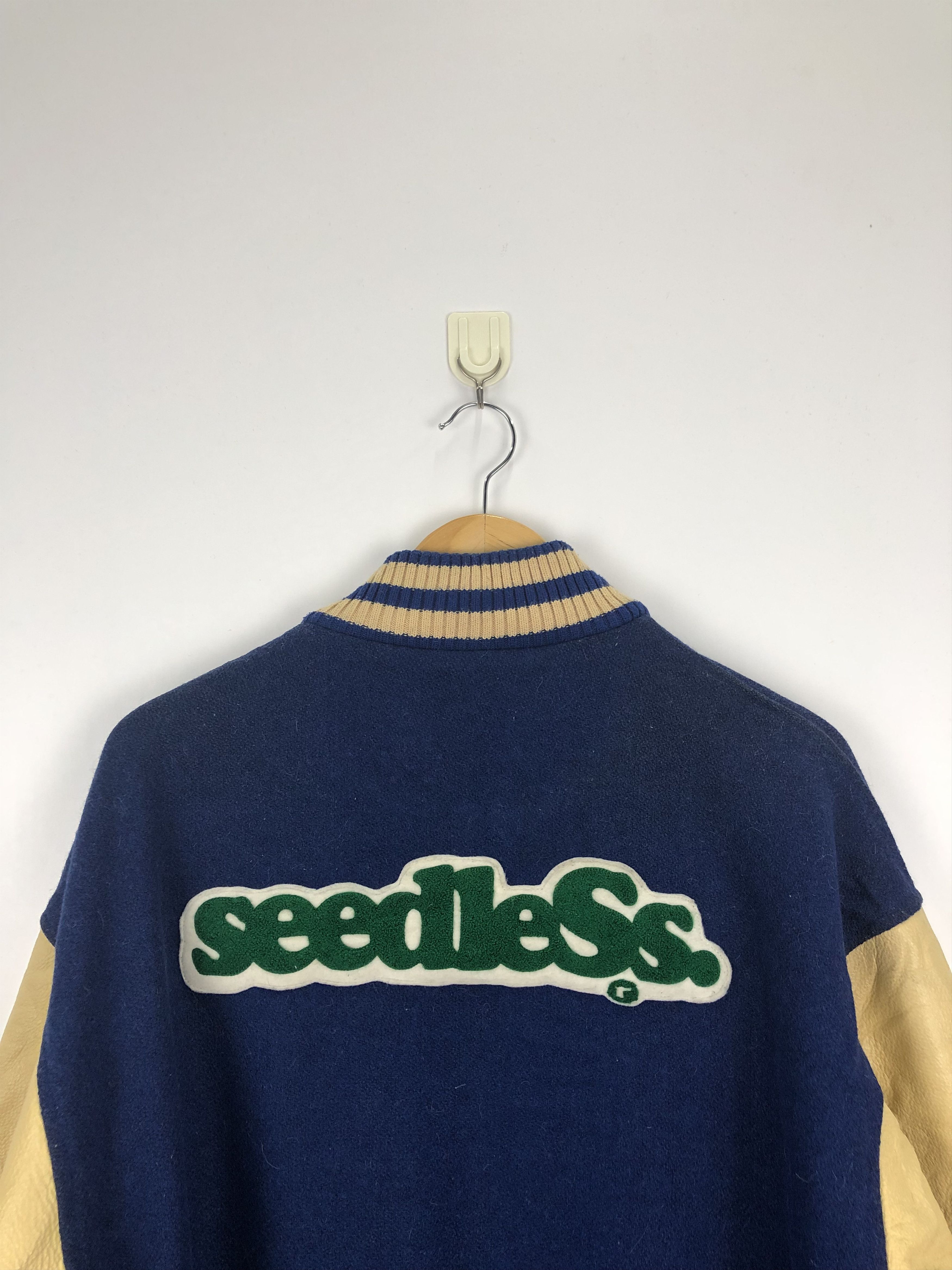 Japanese Brand Vintage 90s Seedless Leather Sleeve Varsity Jacket V0375 Size US M / EU 48-50 / 2 - 4 Thumbnail