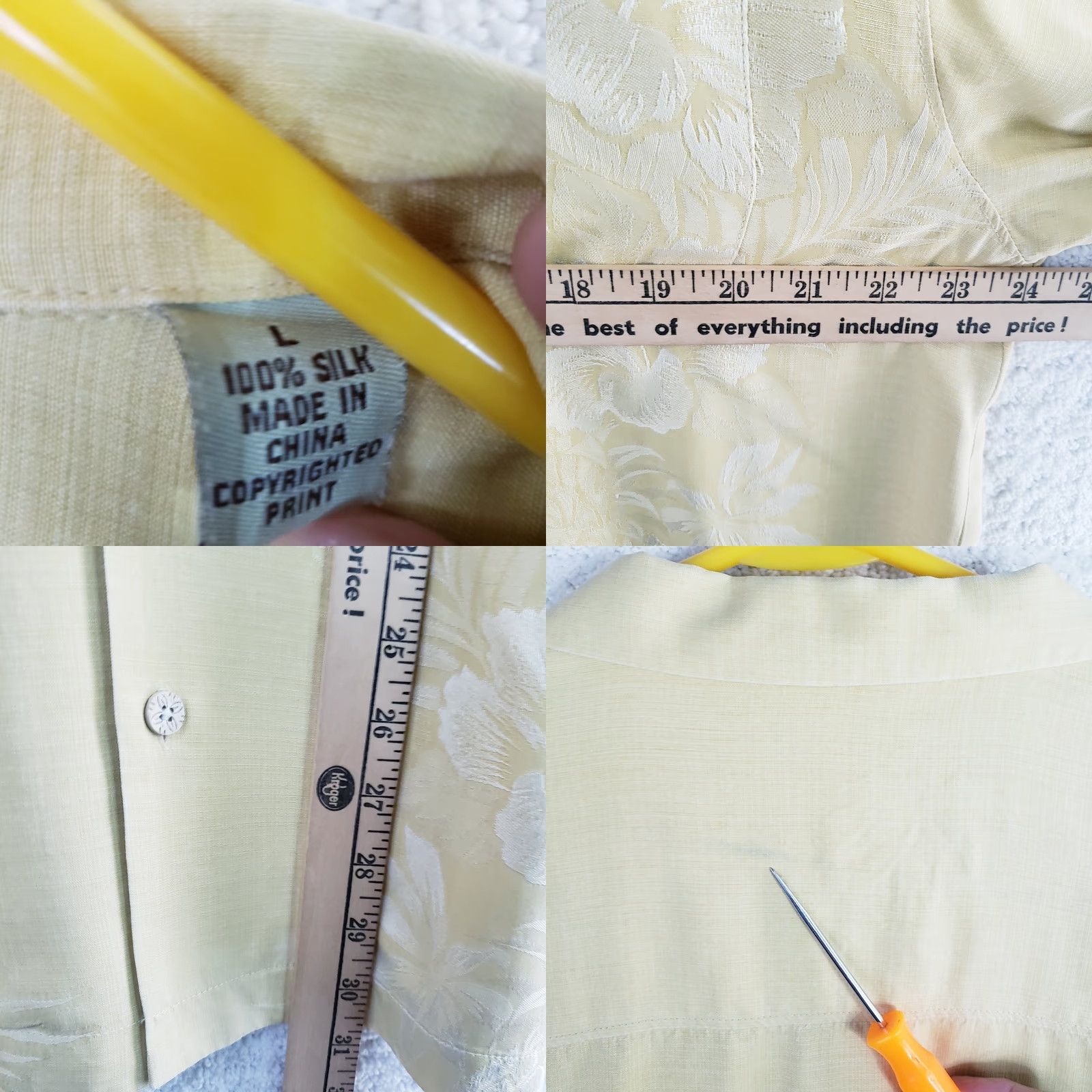 Tommy Bahama Tommy Bahama 100% Silk Men Shirt Yellow Floral Hawaiian Button Front Short Sleeve L Textured Pocketed Zip? Size US L / EU 52-54 / 3 - 9 Thumbnail