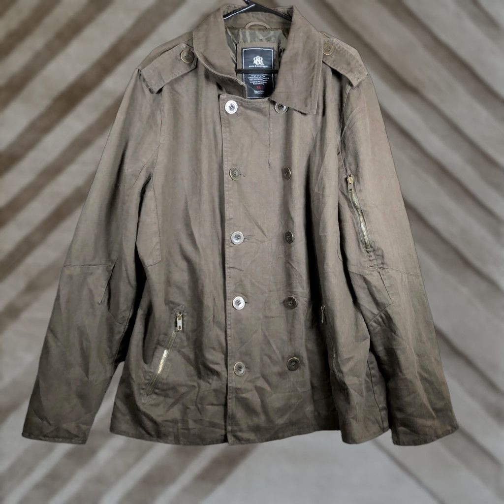 Vintage Rock & Republic Mens Jacket Brown Double Breasted Trench Coat 100% Cotton XL Jacket Men Long Coat Casual Brown Trench Coat, 100% Cotton, XL, Mens Size US XL / EU 56 / 4 - 1 Thumbnail