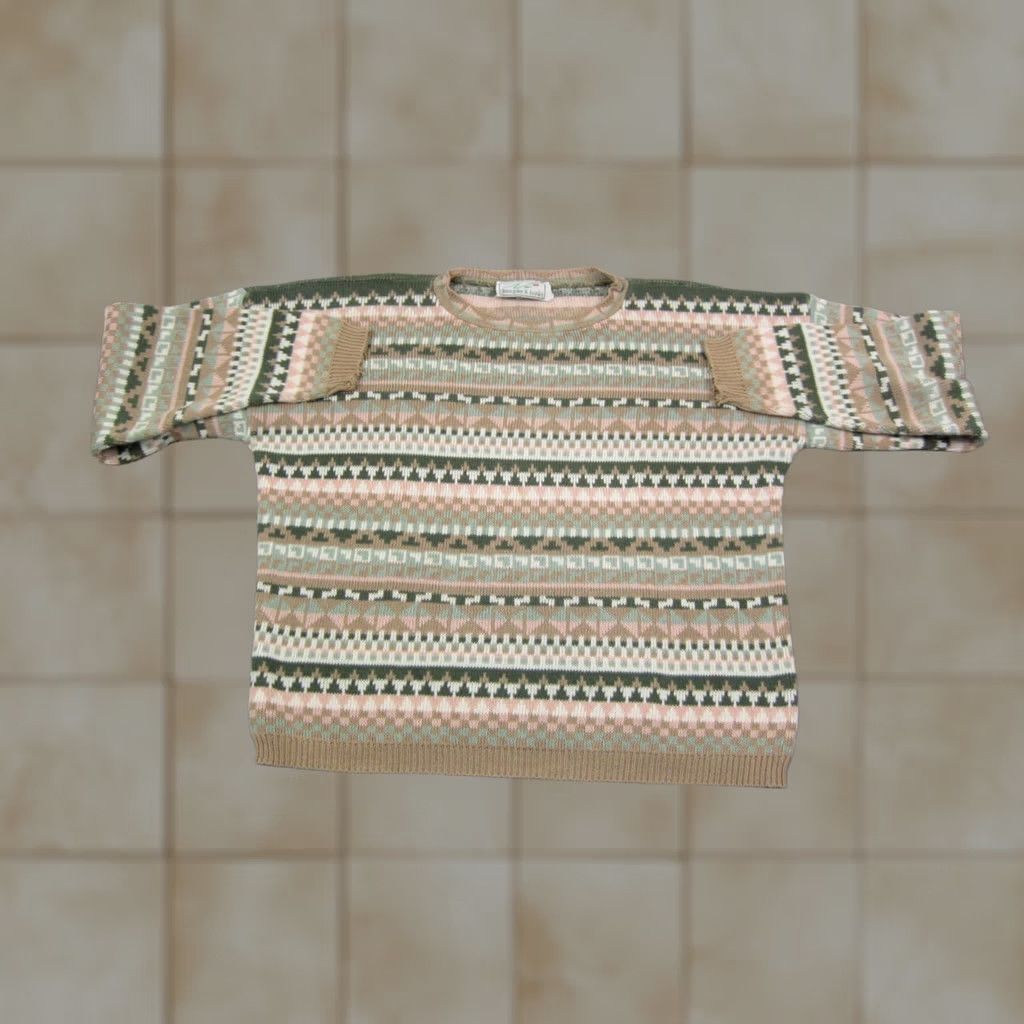 Vintage VINTAGE Christopher & Banks Sweater Womens Medium Green Pink Fair Isle Diamond 80s USA Size M / US 6-8 / IT 42-44 - 1 Thumbnail