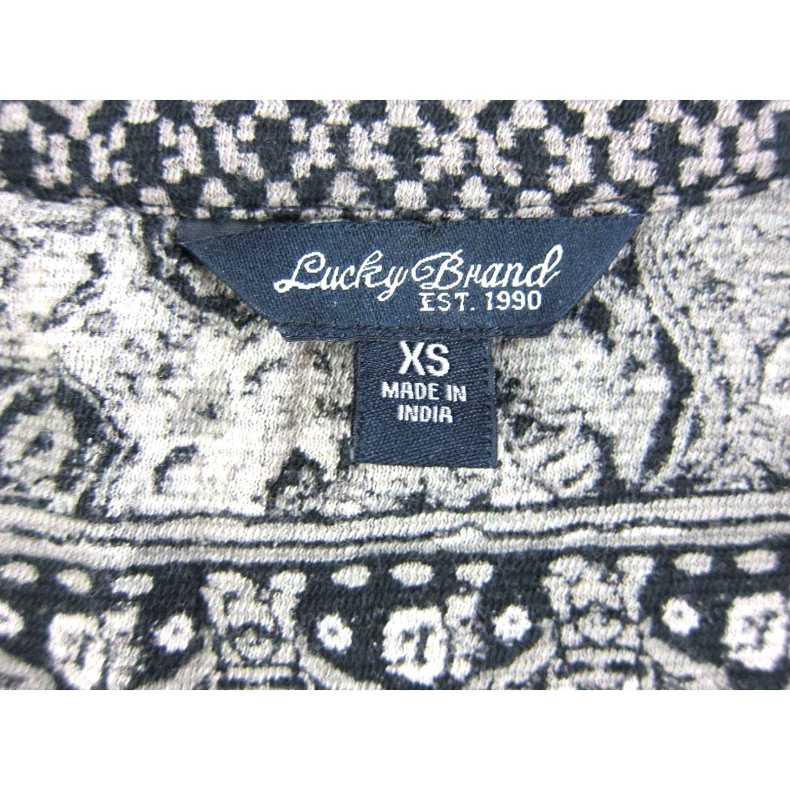 Lucky Brand Lucky Brand Blouse XS Tunic V-Neck Long Sleeve Jersey Cotton Batik Floral Gray Women Size XS / US 0-2 / IT 36-38 - 3 Thumbnail