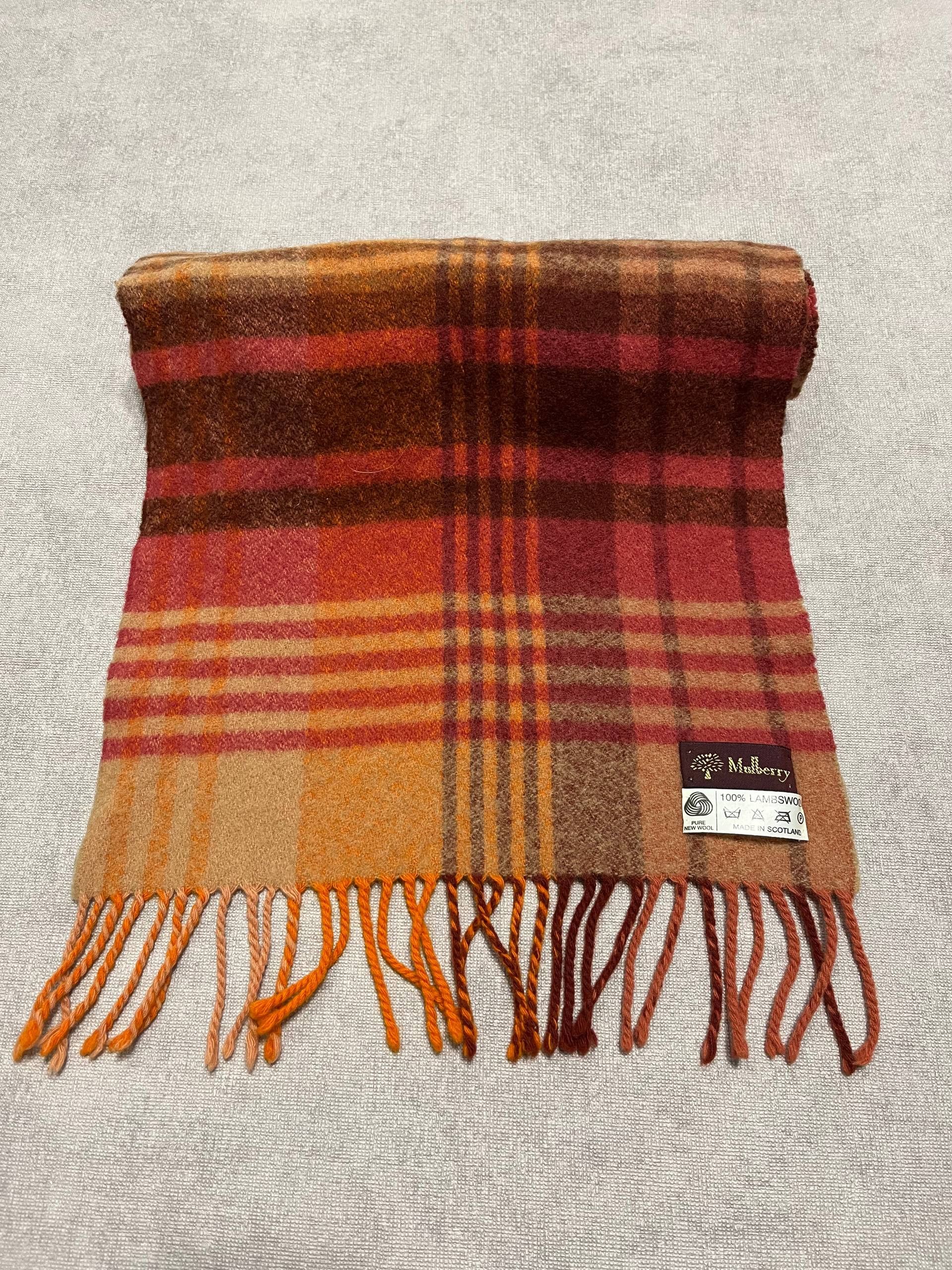 Mulberry Vintage Mulberry Orange Wool Scarf Check 164/32cm 64/12inch Size ONE SIZE - 1 Thumbnail