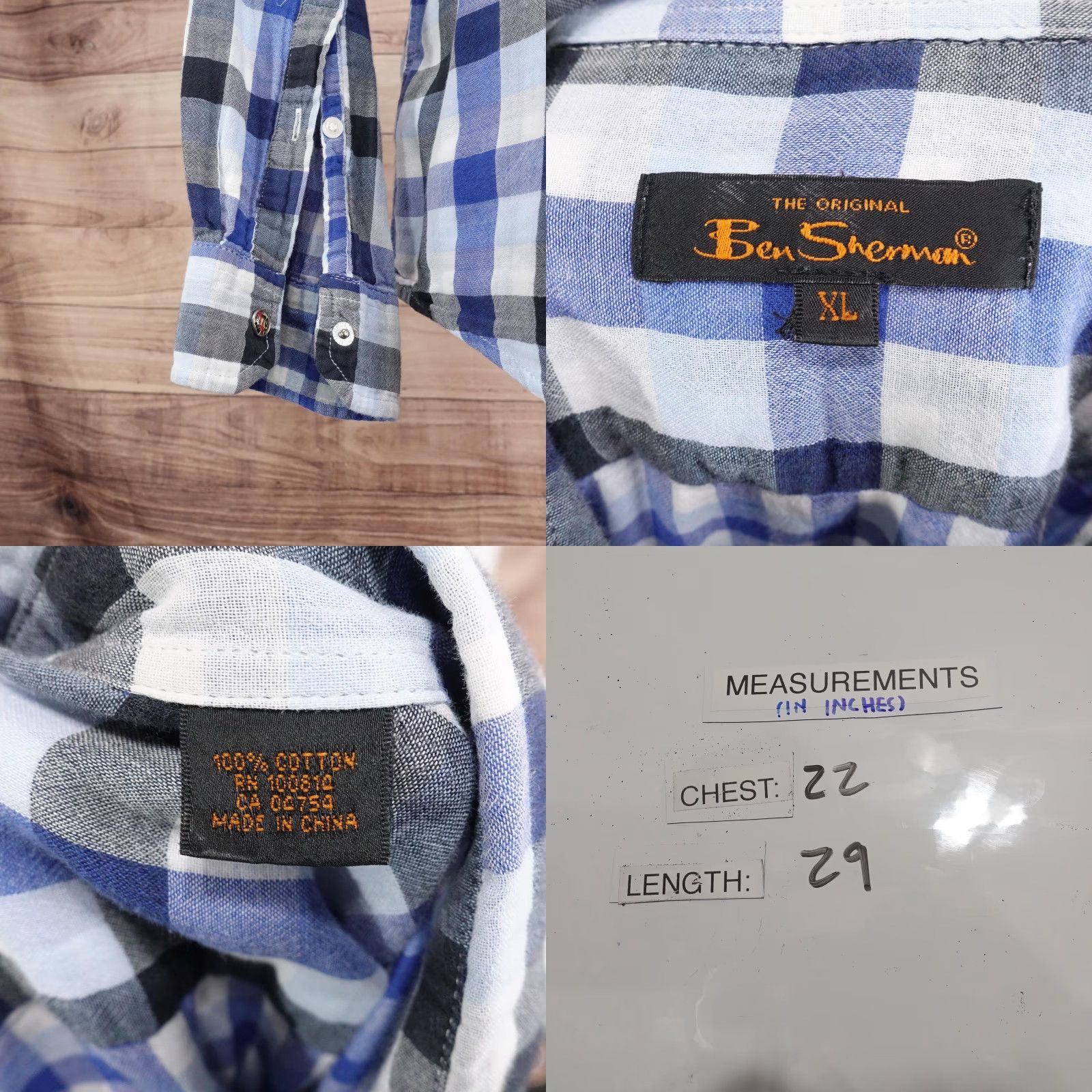 Ben Sherman Ben Sherman Shirt Mens XL Blue Plaid Button Front Long Sleeve Cotton Casual Size US XL / EU 56 / 4 - 8 Thumbnail