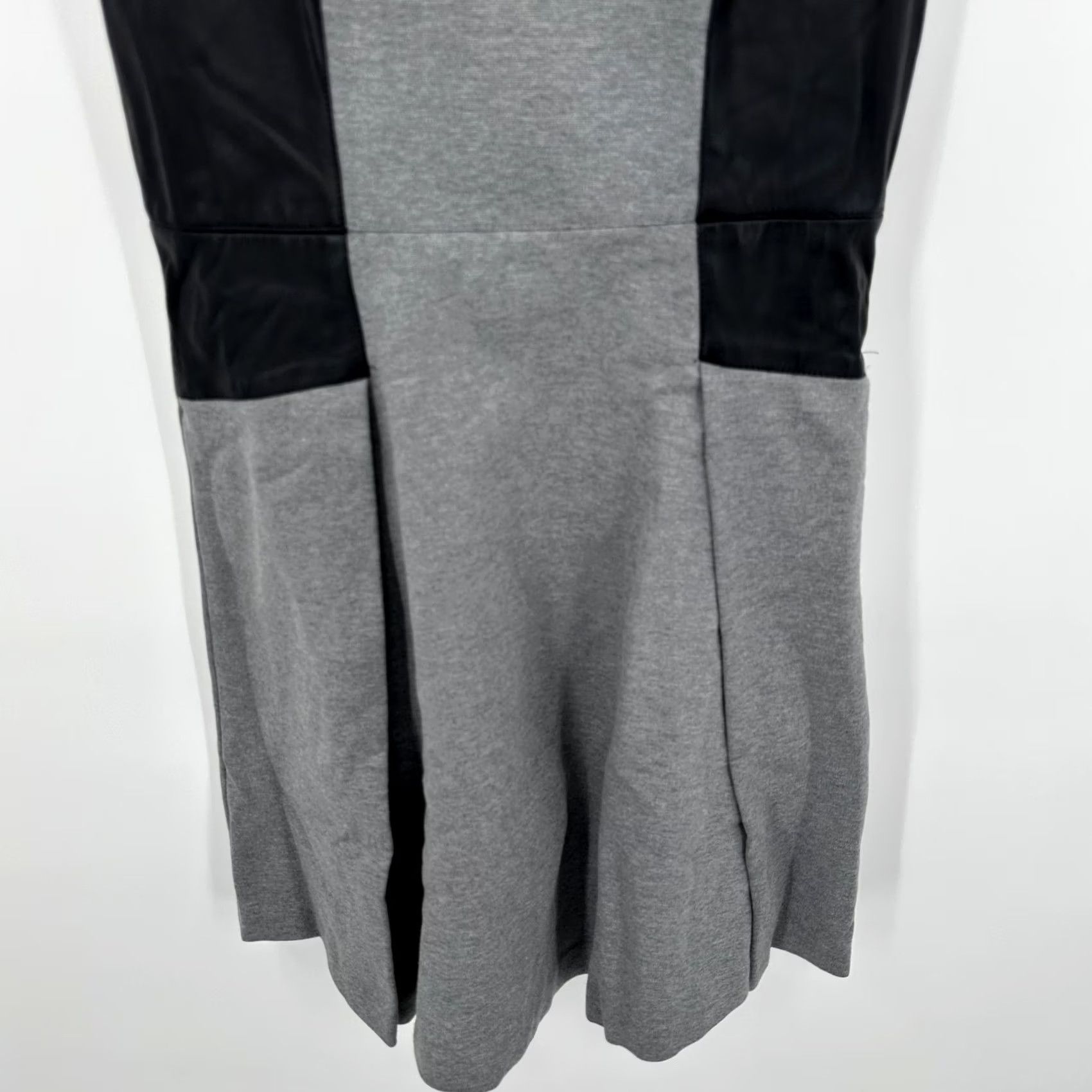 Club Monaco Club Monaco Dress Womens 8 Gray Black Sleeveless Fit Flare Faux Leather Panels Size M / US 6-8 / IT 42-44 - 3 Thumbnail