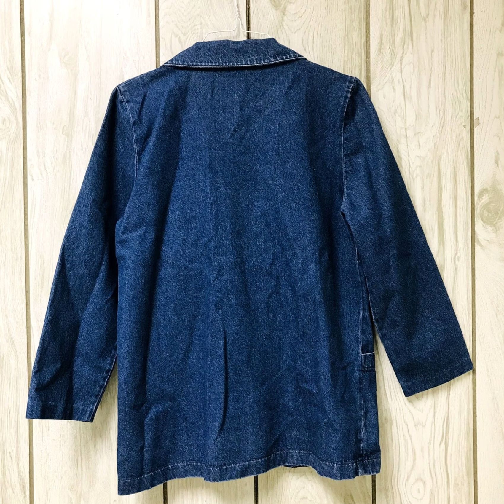 Denime VINTAGE Joanna Women Denim 3/4 Sleeve Oversized One-Button Blazer Jacket S Blue Cotton Denim 100% Casual American Classic Womens Size S / US 4 / IT 40 - 2 Thumbnail