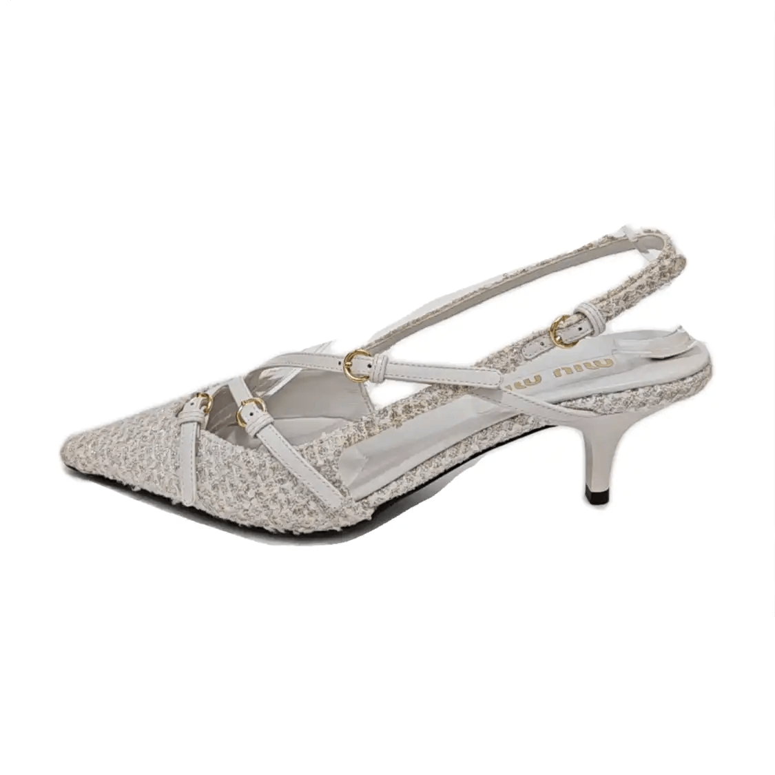 Miu Summer White Fabric Women's Heeled Sandals 37, Women's