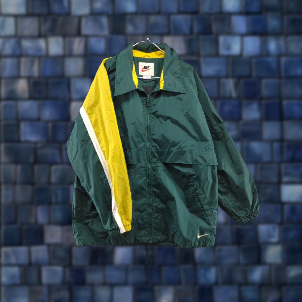Nike VINTAGE Nike Windbreaker Jacket Full Zip Green Gold White Tag 90s XL Mens Size US XL / EU 56 / 4 - 1 Thumbnail