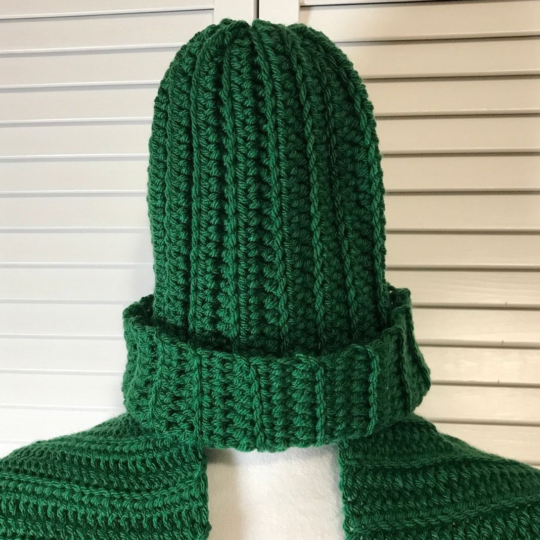 Handmade NWT Handmade Crocheted Green Textured Beanie & Scarf 61” Size ONE SIZE - 2 Thumbnail