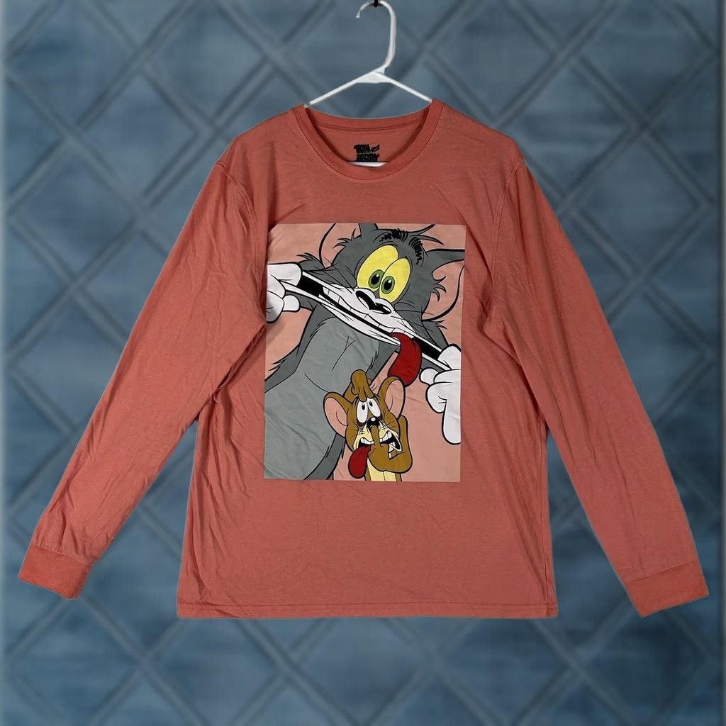 Logo 7 Tom and Jerry Long Sleeve T-Shirt Mens L Orange Graphic Print Logo Top Size US L / EU 52-54 / 3 - 1 Thumbnail