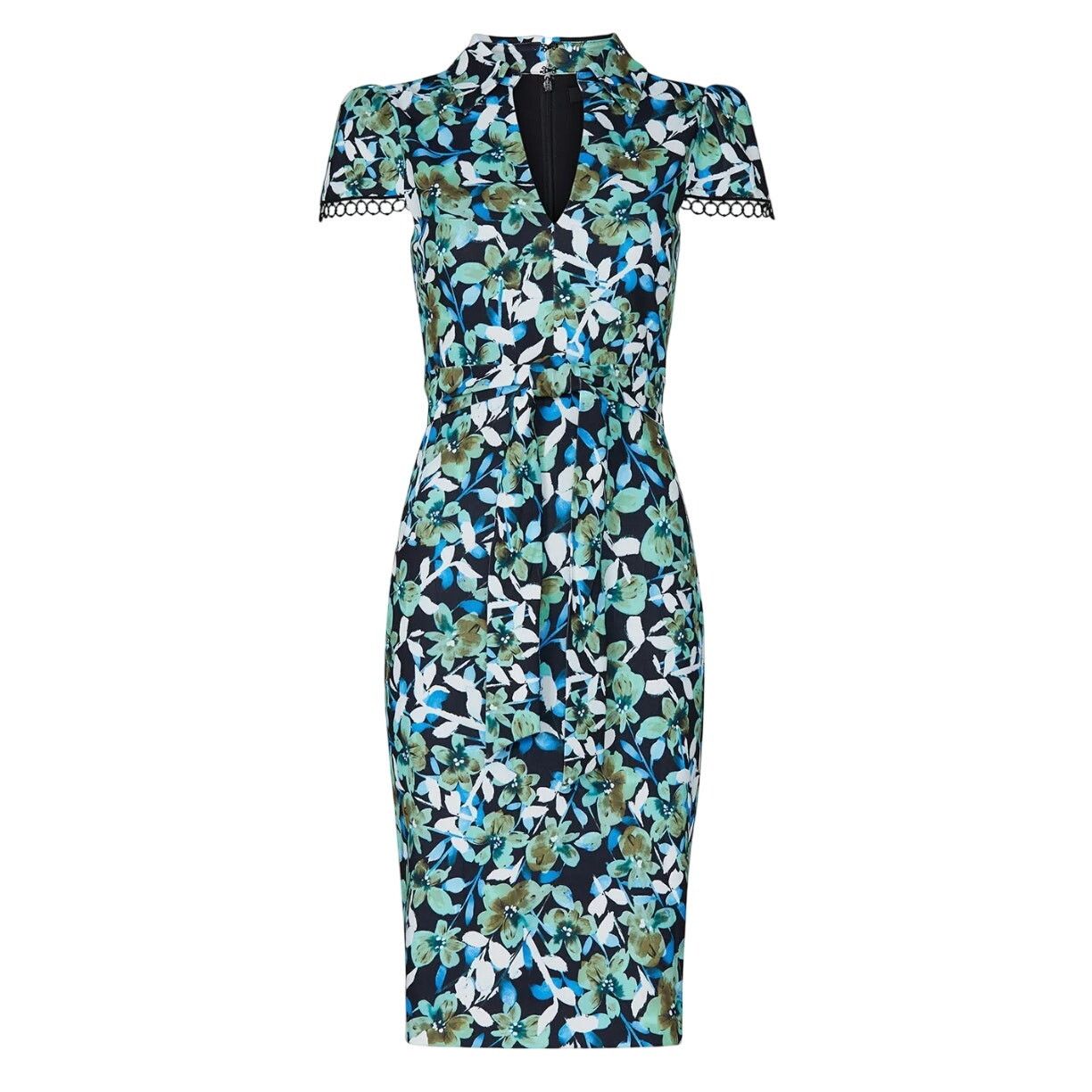 slim fit dress slacks Sculpted One-Side Drape Sheath Dress by Badgley Mischka